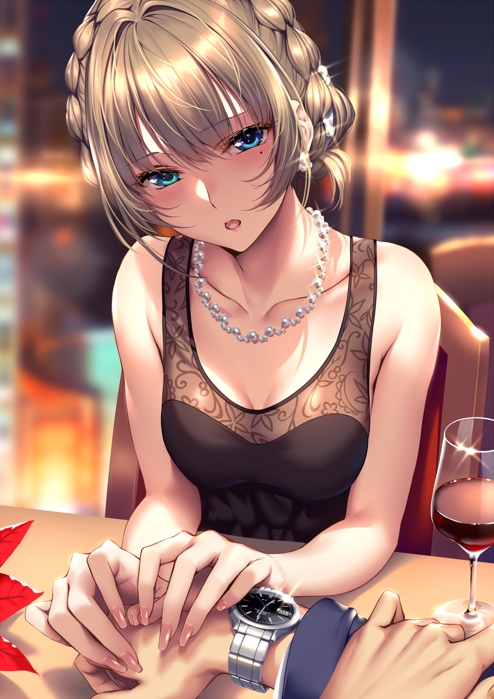 Anime Anime Girls Blue Eyes Blonde Blond Hair Open Mouth Jewelry Necklace Black Dress Braided Hair F 1003x1418
