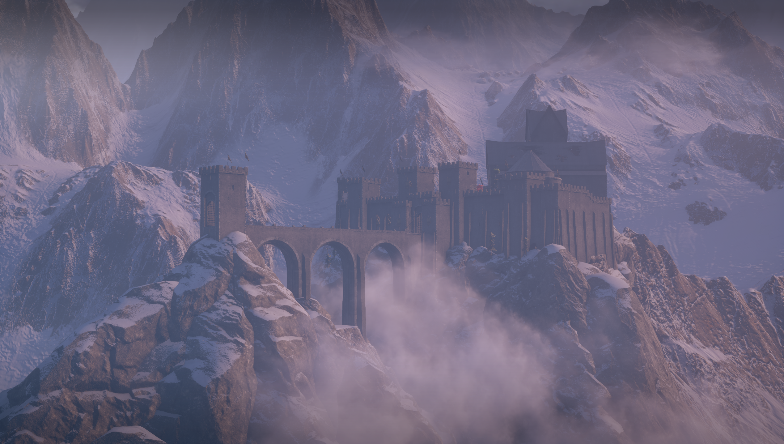 Dragon Age Inquisition Dragon Age Mountains Skyhold Pink Purple 2537x1436