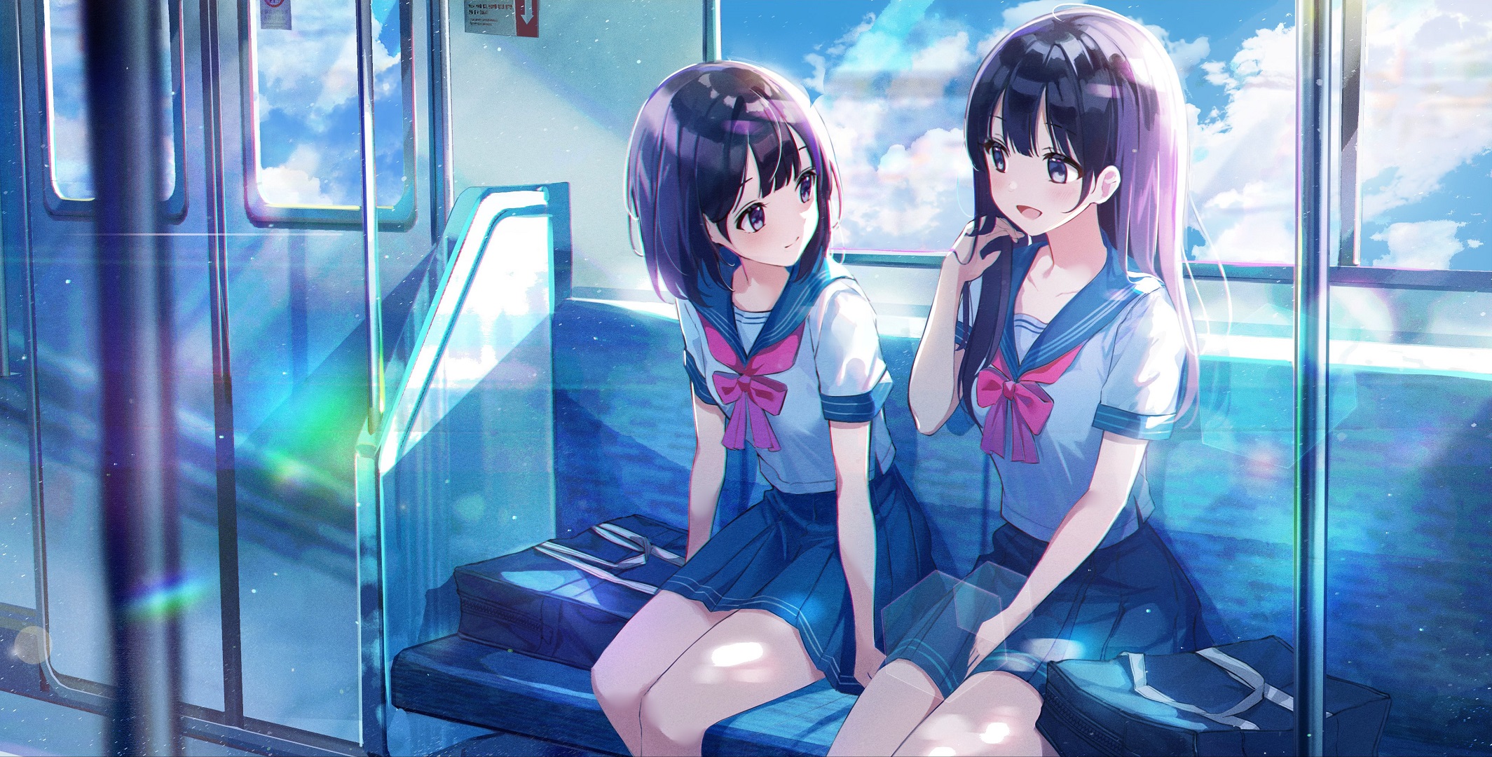 Anime Girls School Uniform Schoolgirl Women Train Skirt 2129x1080