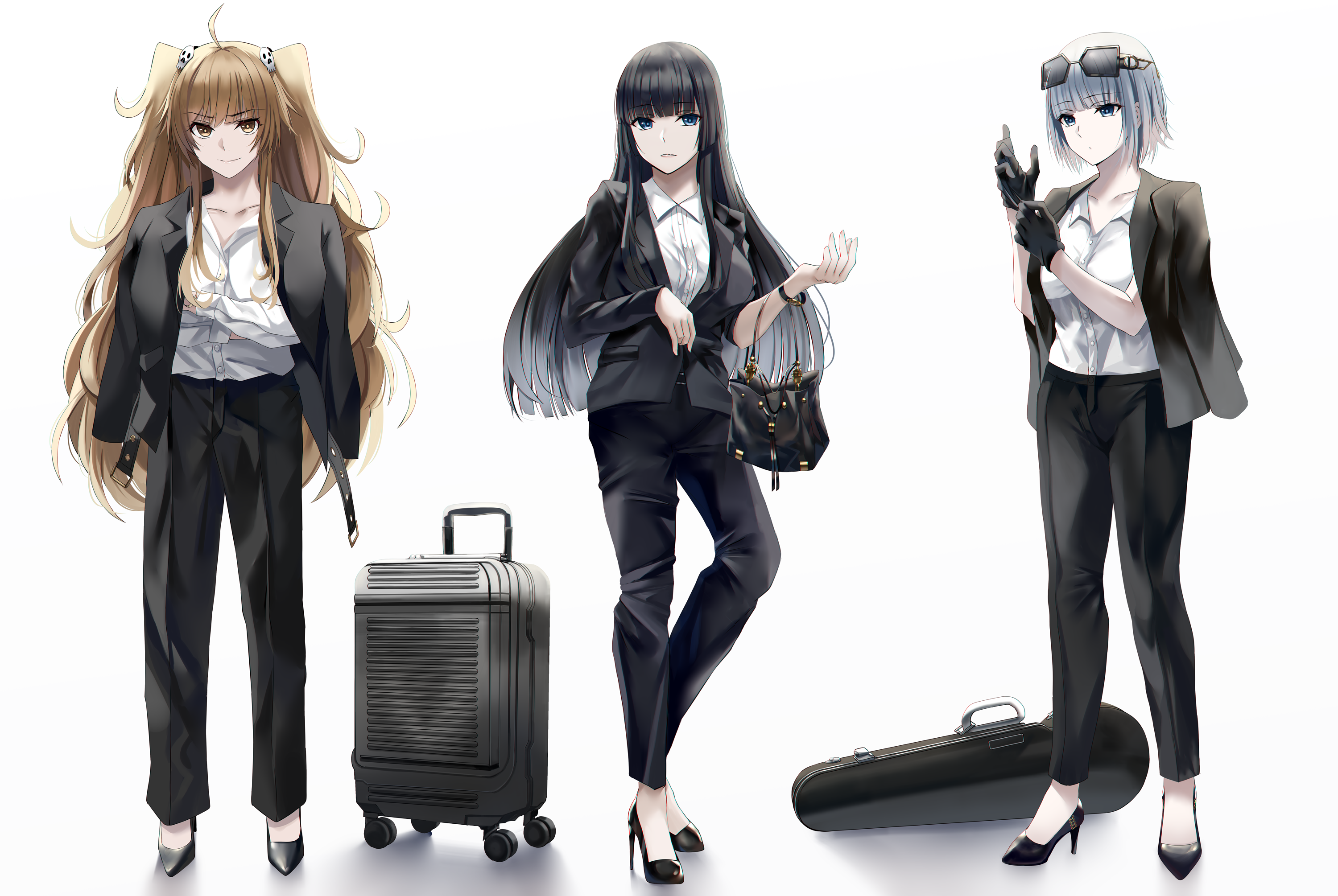 Anime Anime Girls Digital Art Artwork 2D Nick Nicky W Business Suit Suitcase 3000x2010