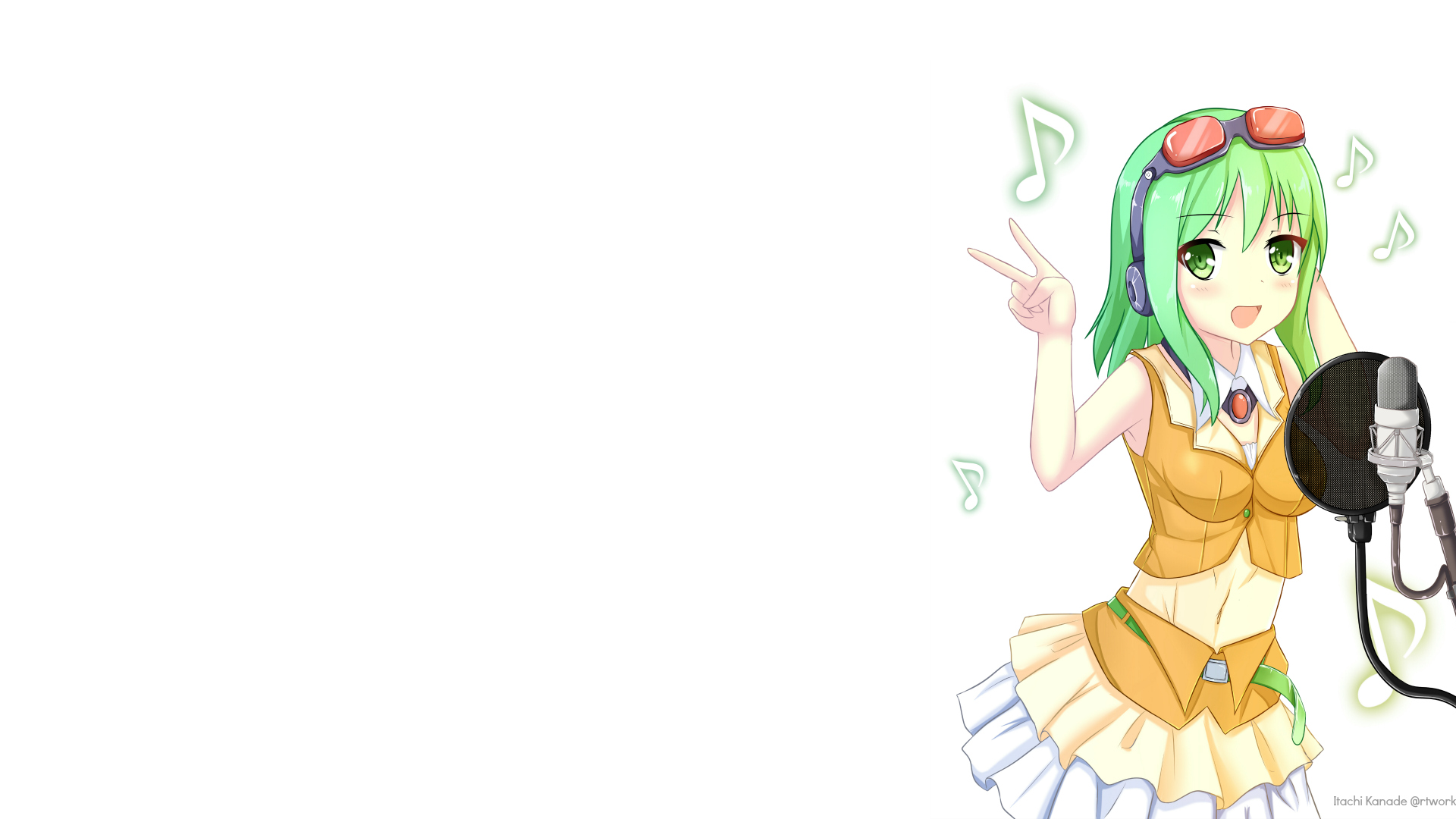 Gumi Vocaloid Girl Green Eyes Green Hair Microphone Short Hair Smile Vocaloid 1920x1080