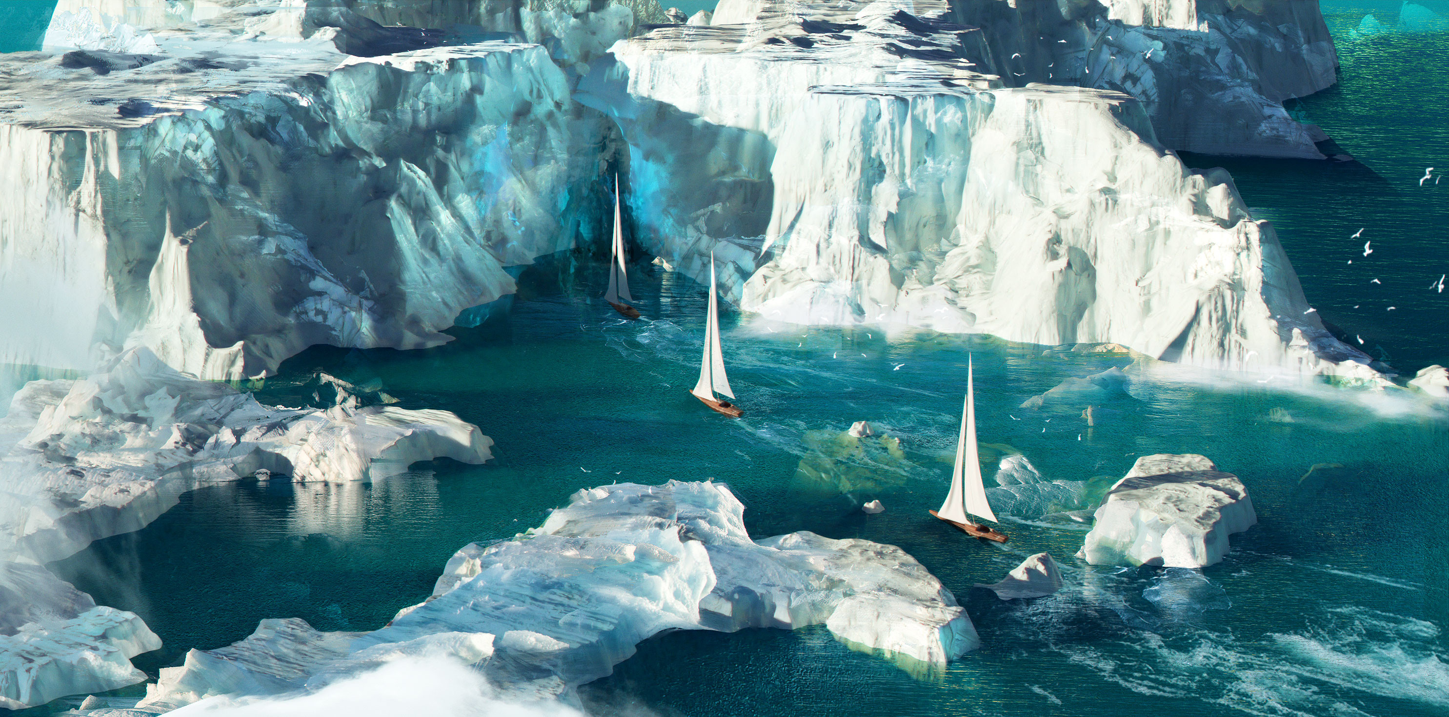Artwork Digital Art Boat Glacier Sea Sailboats 2970x1470