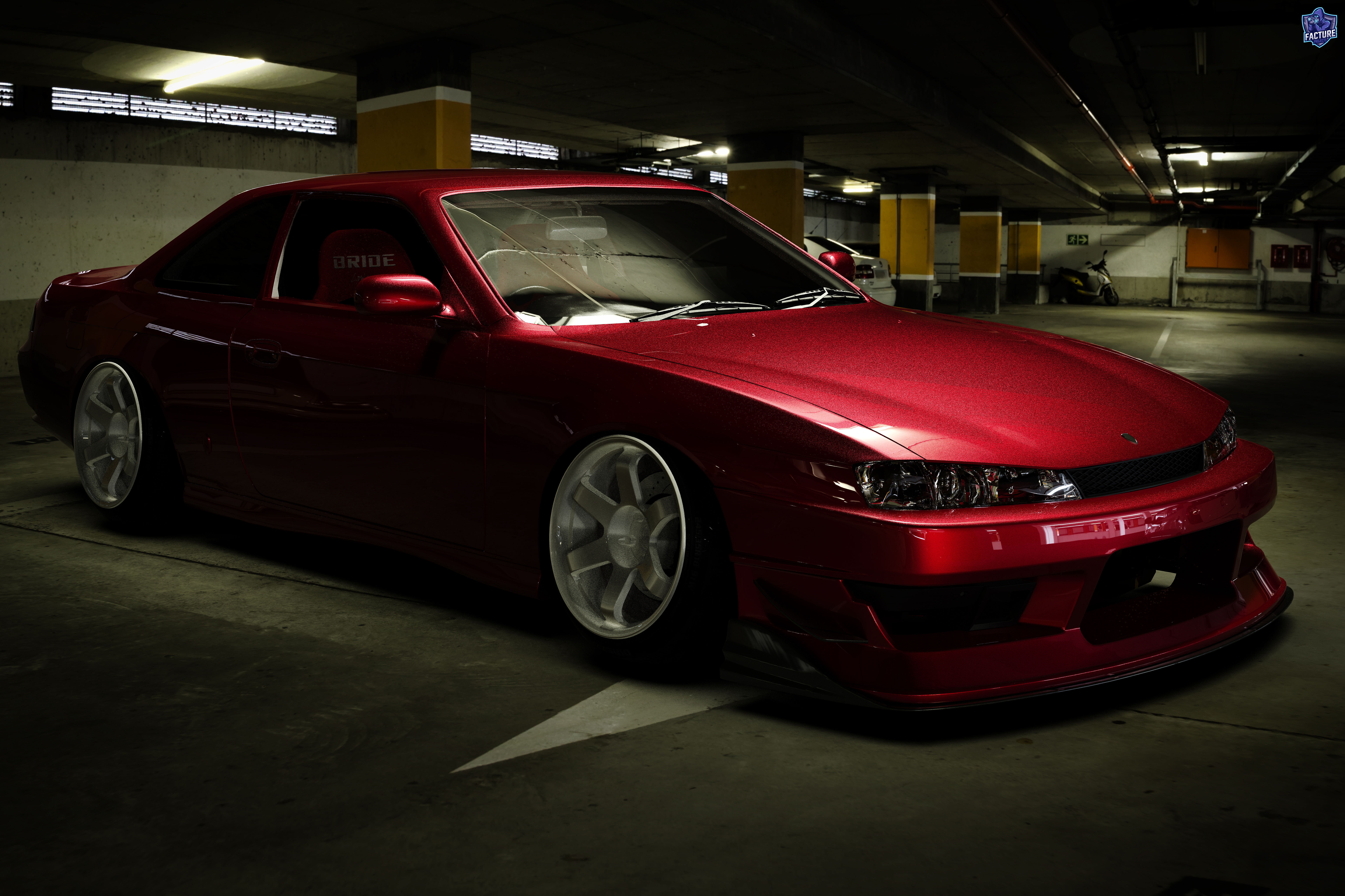 Nissan S14 Candyfloss Red Modified Modified Car Render 3D Car Park 7680x5118