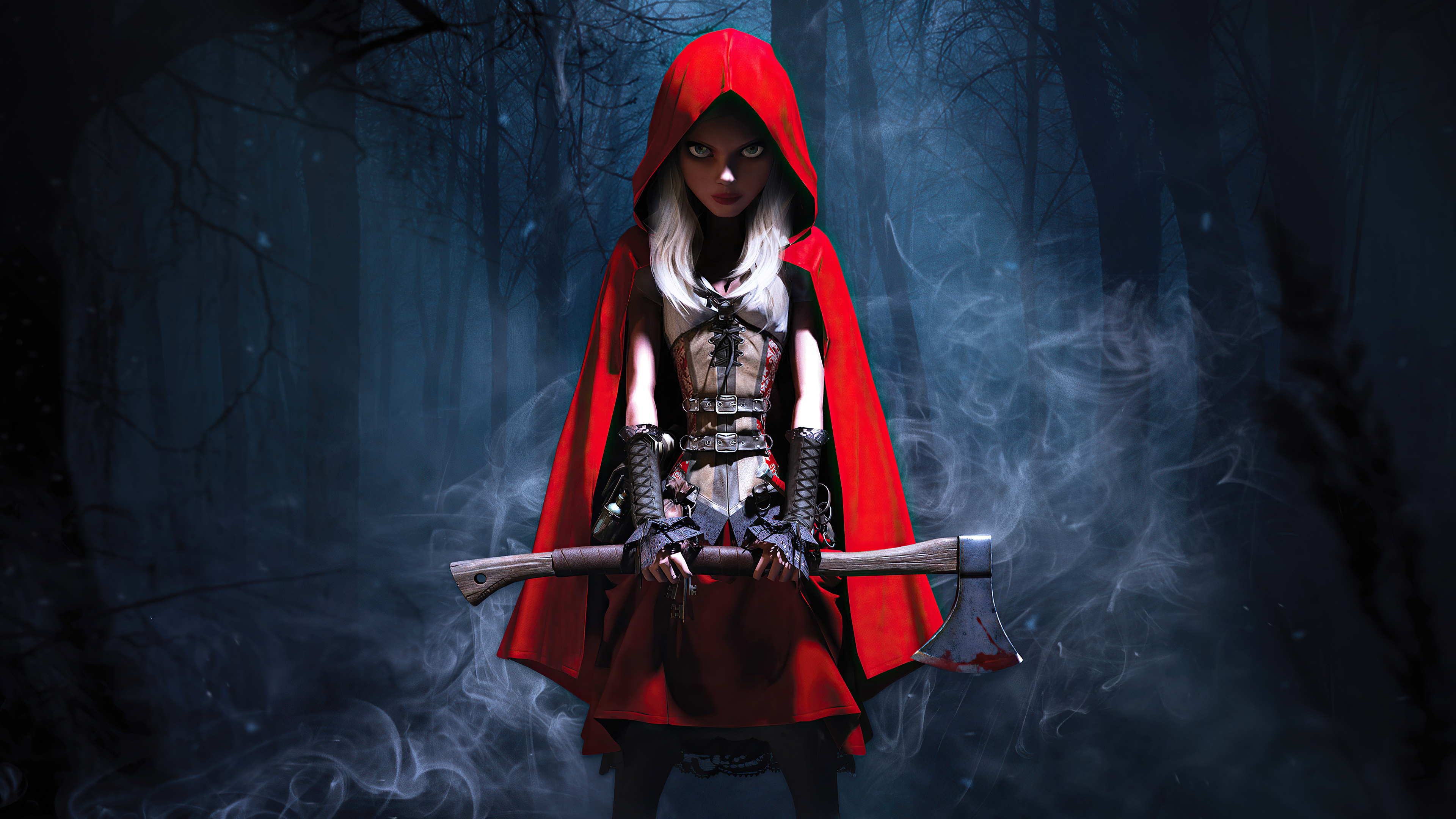 Axe Girl Hood Red Riding Hood 3840x2160