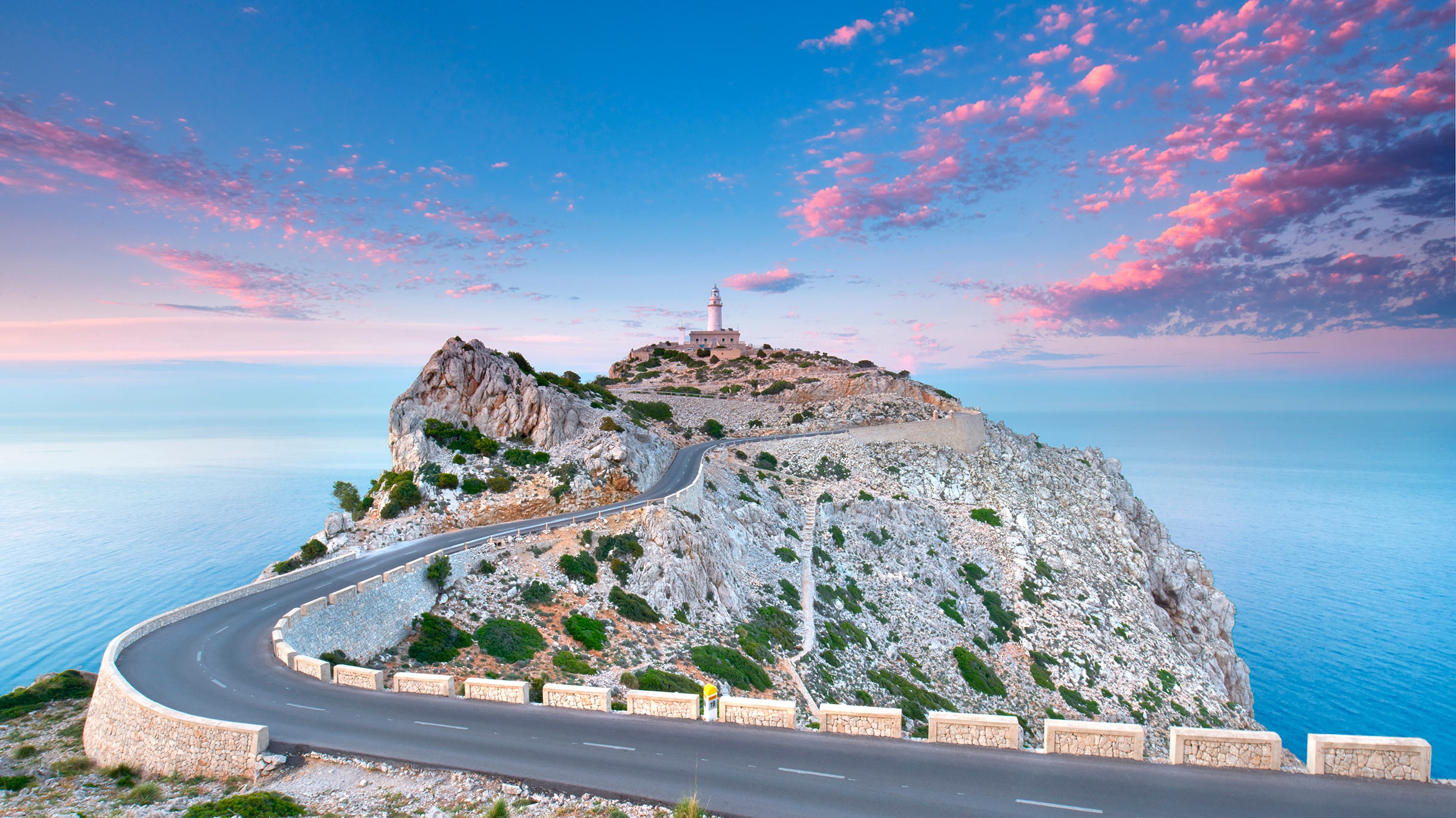 Cloud Lighthouse Mallorca Road Sea Spain 2440x1372