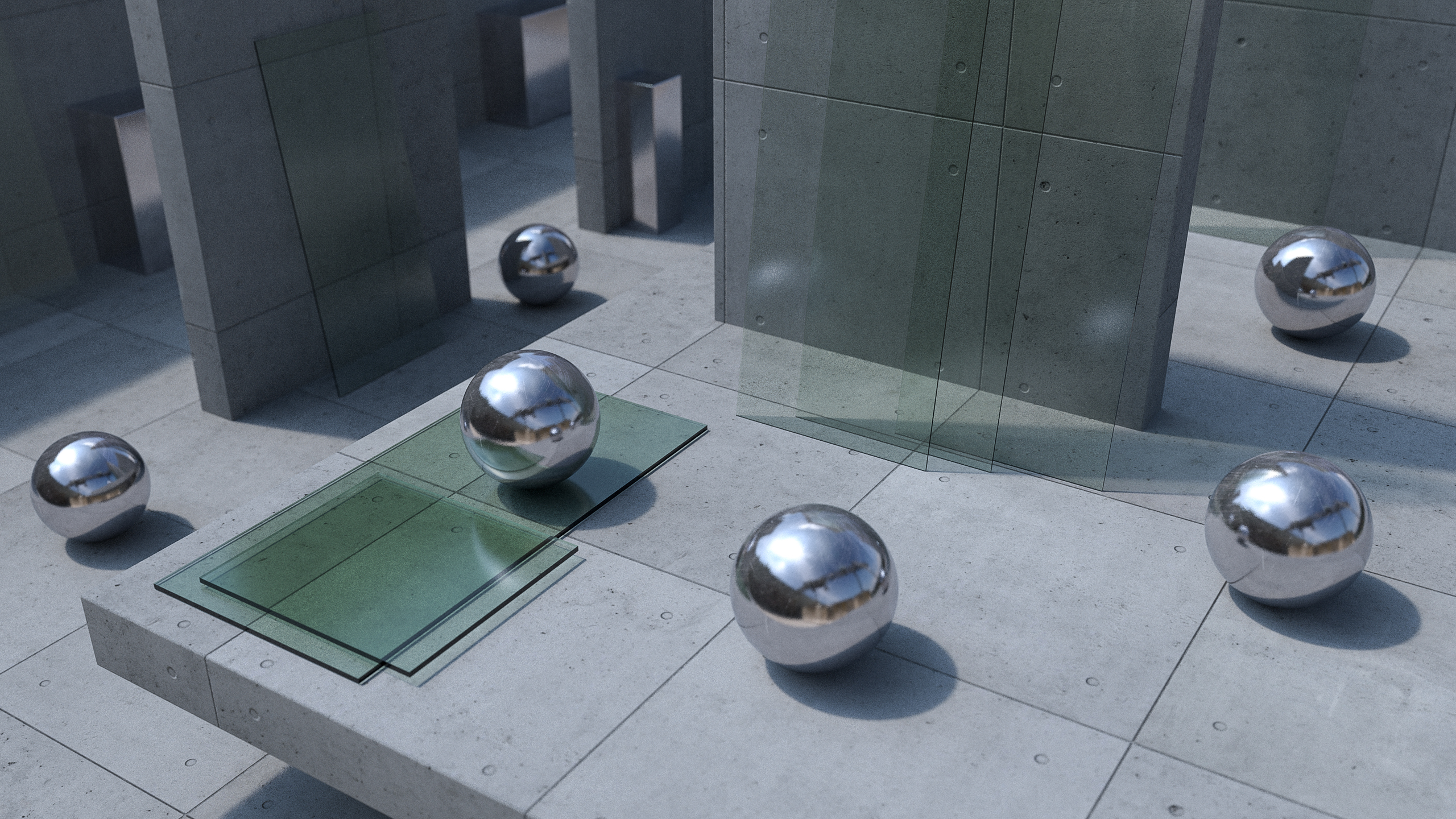 Concret Metall Glass 3D Render Composition 2560x1440