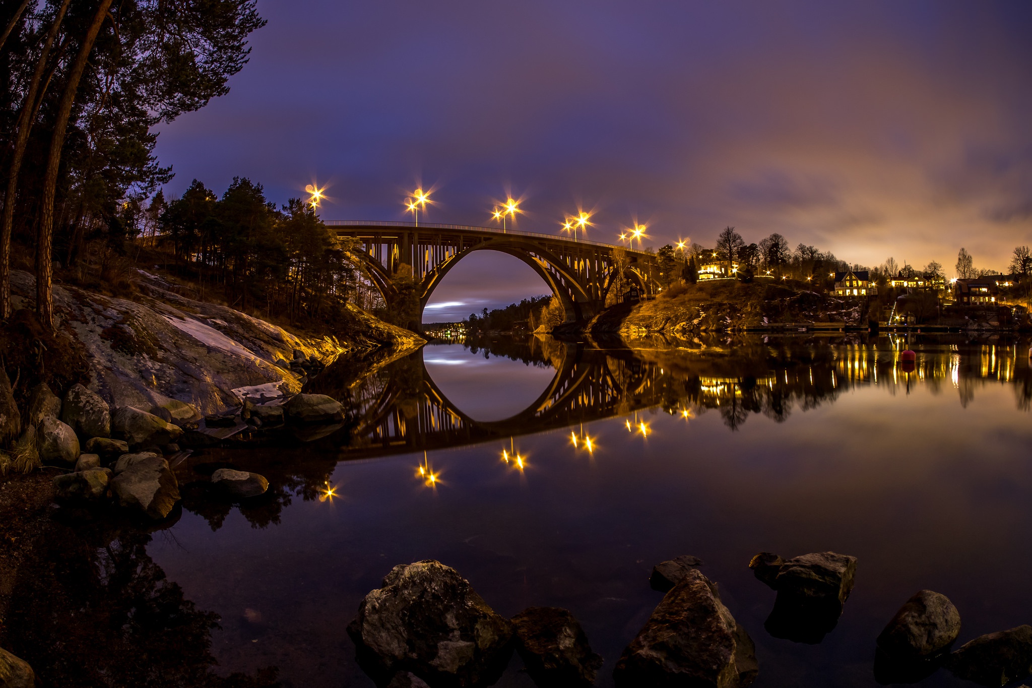 Bridge Night Reflection River 2048x1365