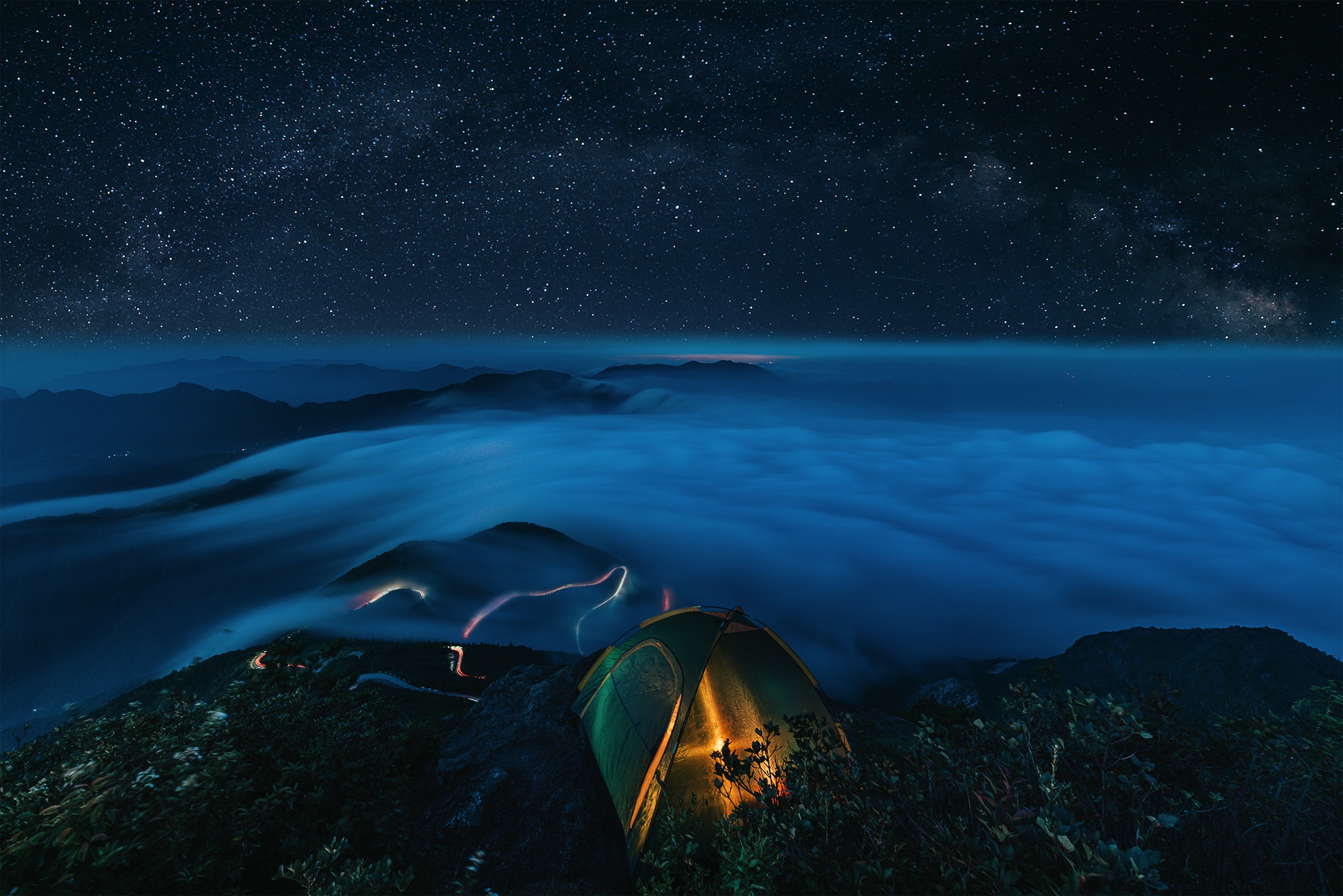 Camp Cloud Night Starry Sky Stars 2000x1335