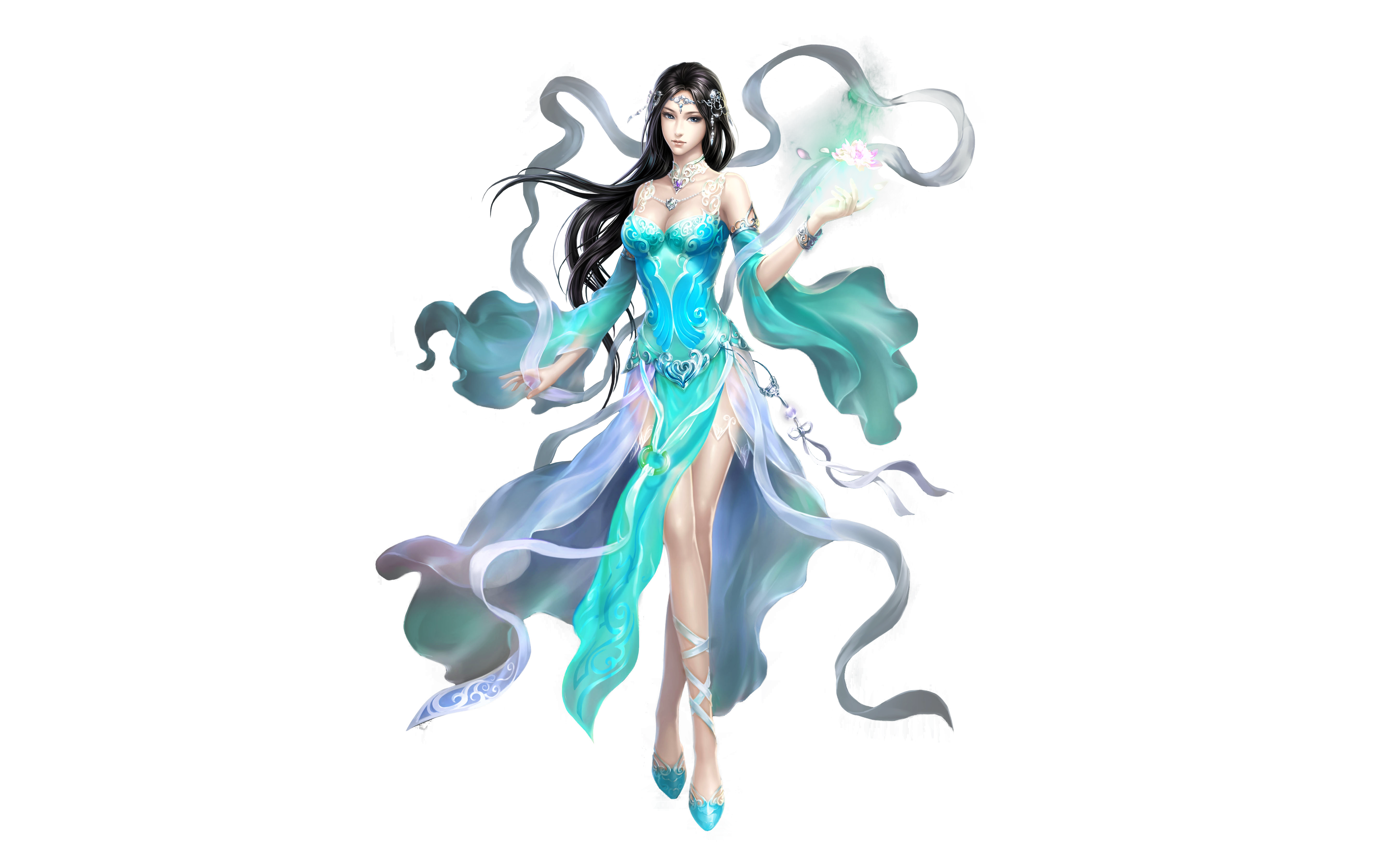 Black Hair Blue Dress Fantasy Girl League Of Angels Long Hair Oriental Woman 5200x3250