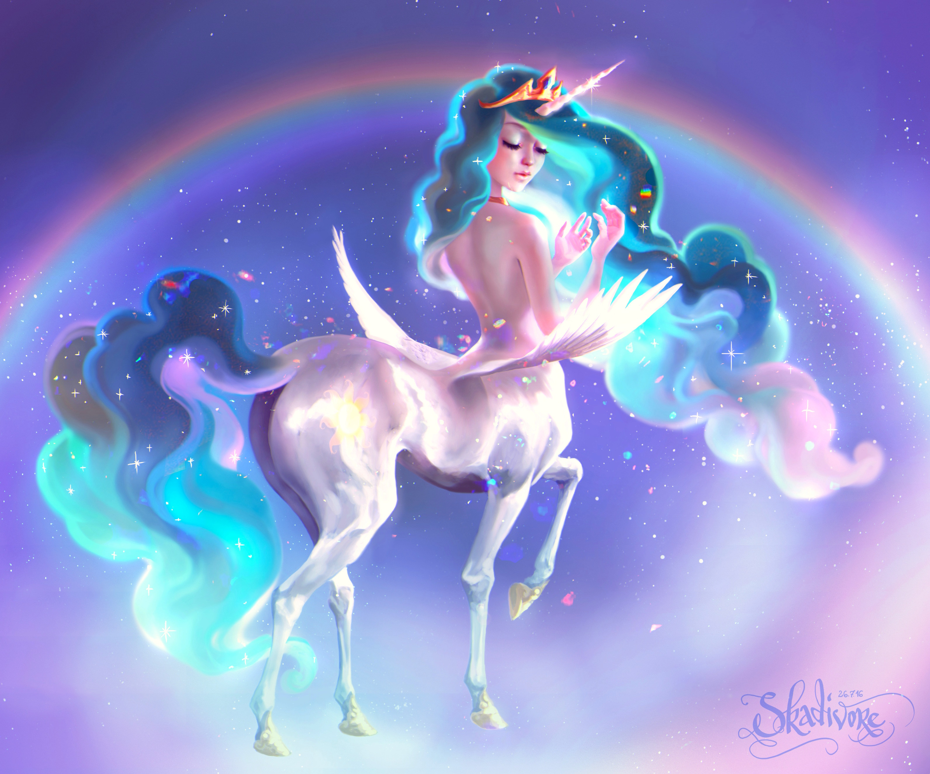 Pauline Vos Horse Rainbows Unicorn Fantasy Art Long Hair Digital Art Digital Painting Women Young Wo 3183x2651