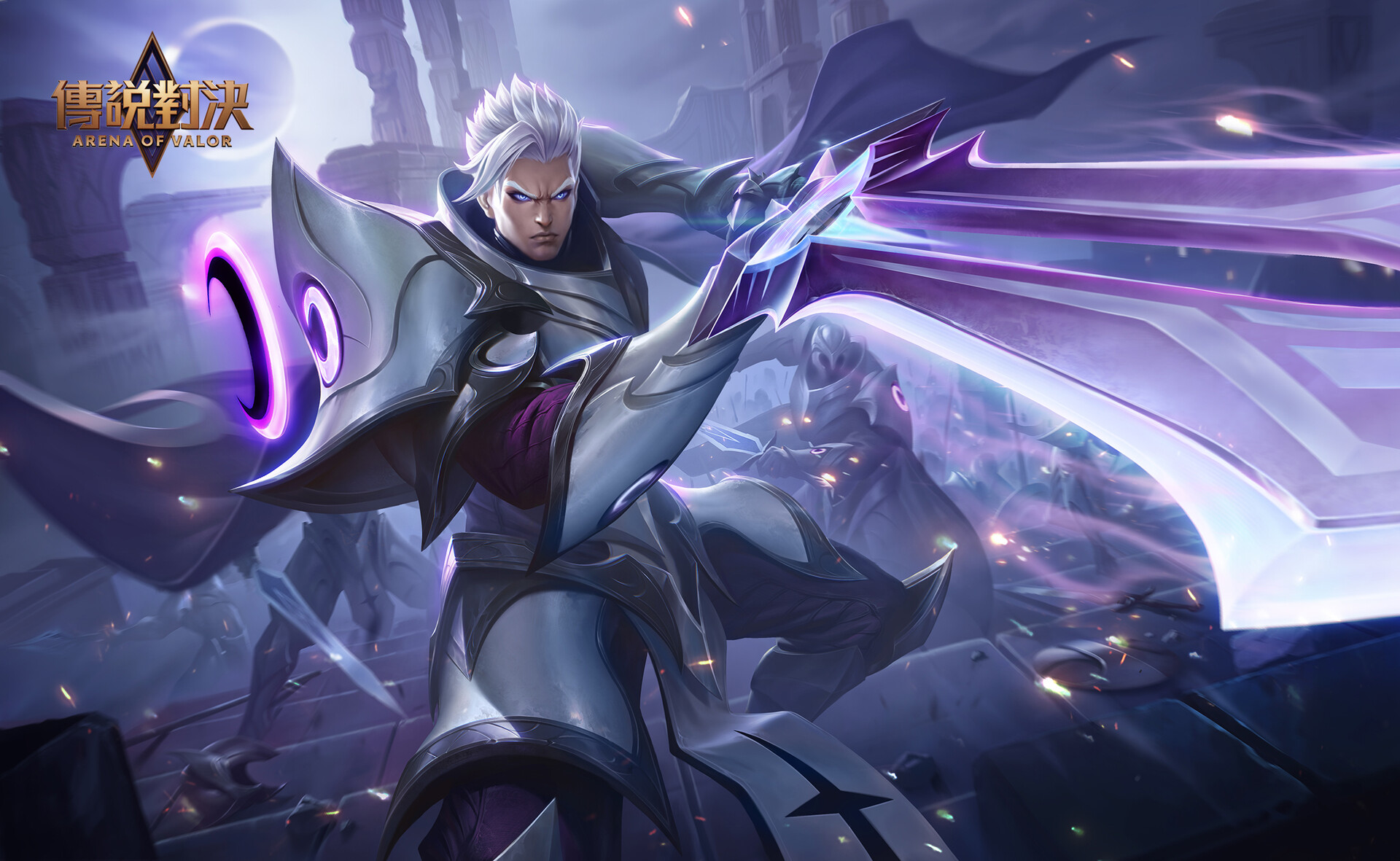 Brasenia 1 Drawing Arena Of Valor Men Warrior Silver Hair Armor Magic Weapon Sword Frown Blue Eyes P 1920x1181