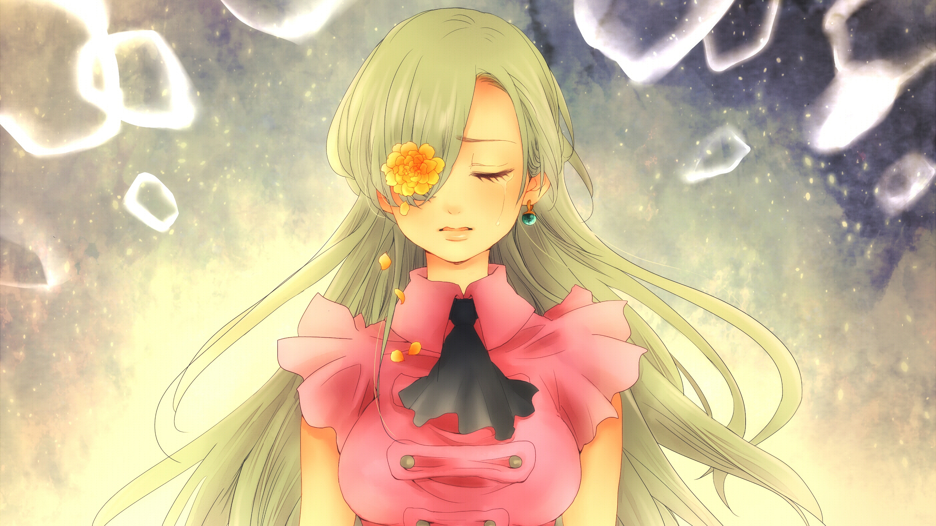 Anime Crying Earrings Elizabeth Liones Flower Girl Grey Hair Long Hair Tears The Seven Deadly Sins B 3840x2160