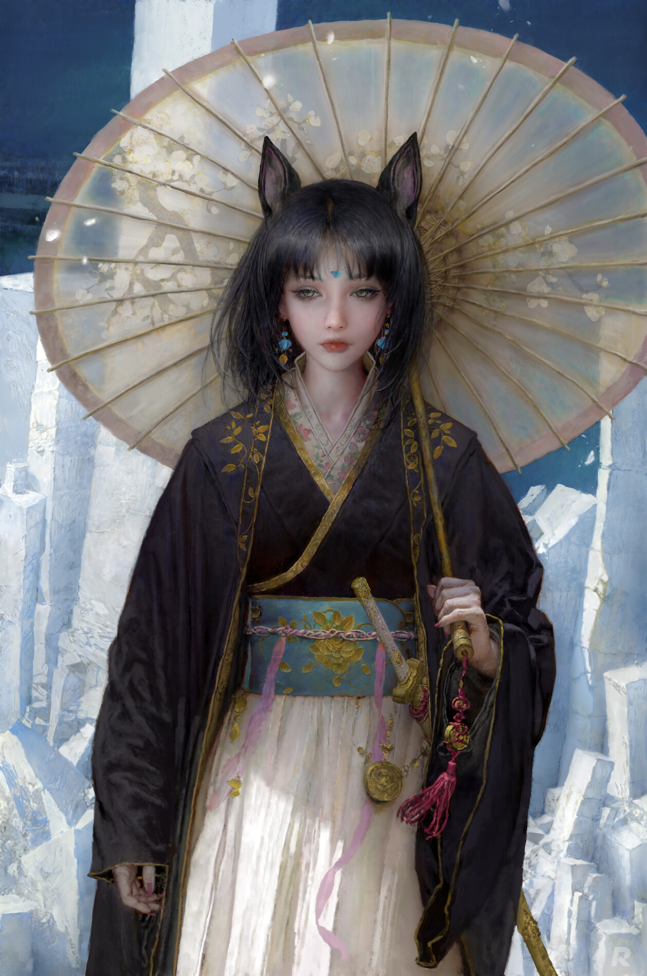 Artwork Fantasy Art Fantasy Girl Women Animal Ears Asian Asia Umbrella Ruan Jia 1259x1900