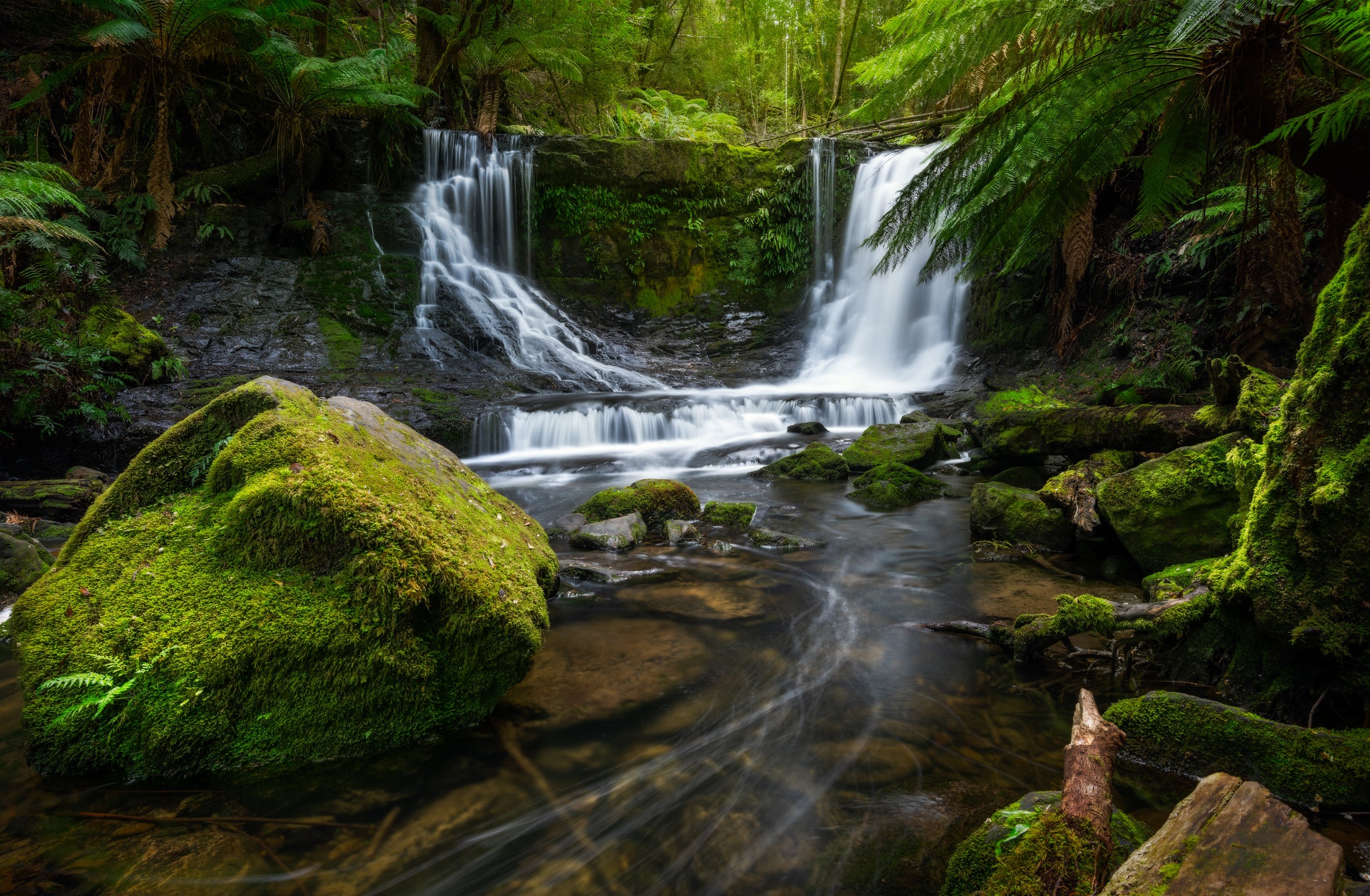 Fern Moss Nature Rock Stream Waterfall 2048x1340