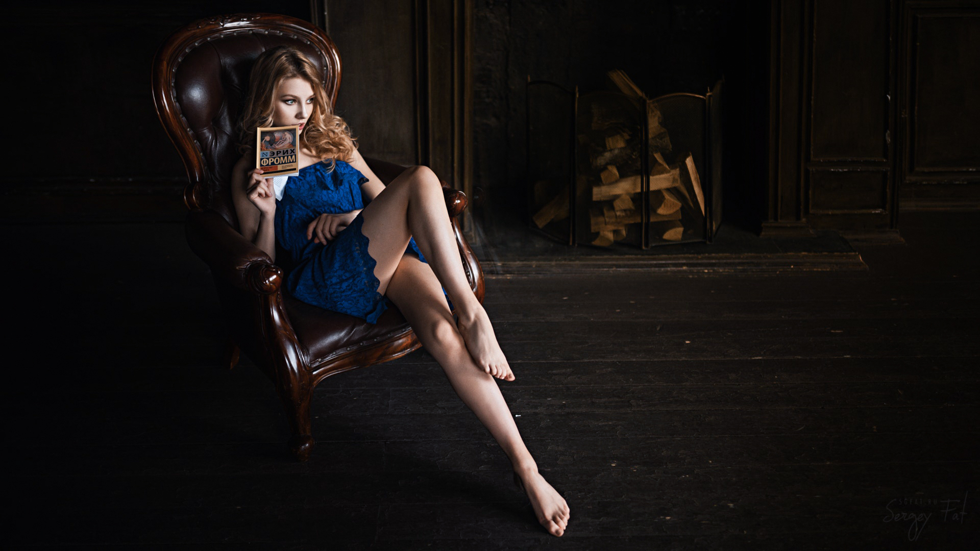 Sergey Fat Women Alice Tarasenko Blonde Long Hair Looking Away Dress Blue Clothing Legs Chair Barefo 1920x1080