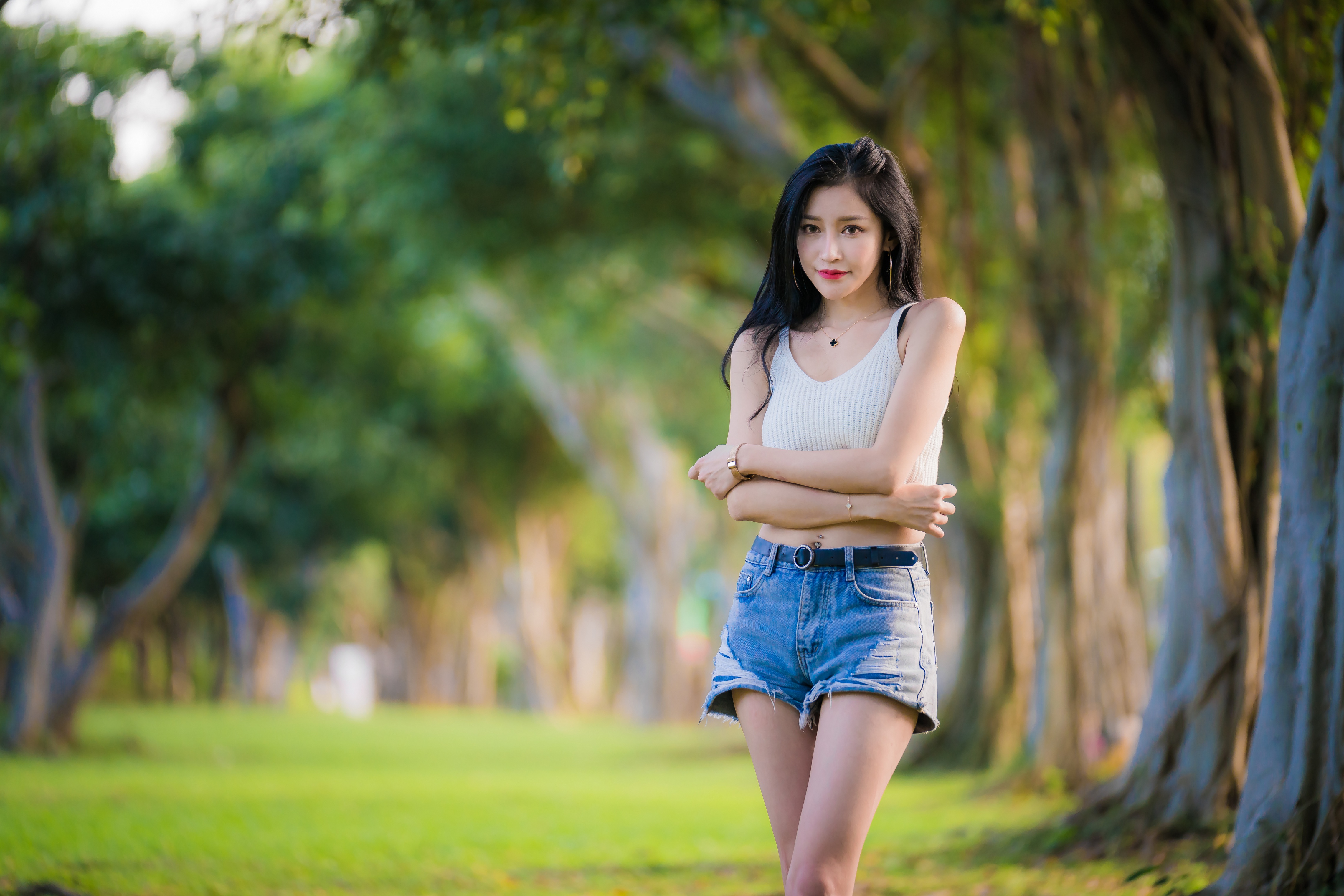 Asian Black Hair Depth Of Field Girl Long Hair Model Shorts Woman 4562x3043