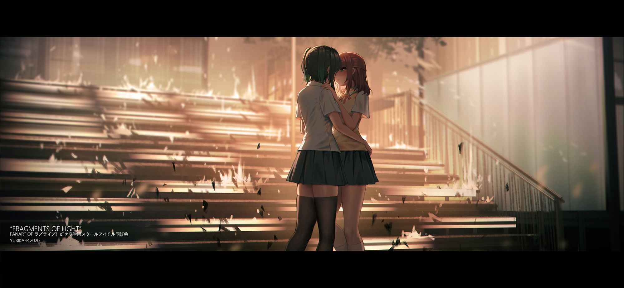 Anime Anime Girls Digital Art Artwork 2D Portrait Yurichtofen Two Women School Uniform Hugging Love  2000x924