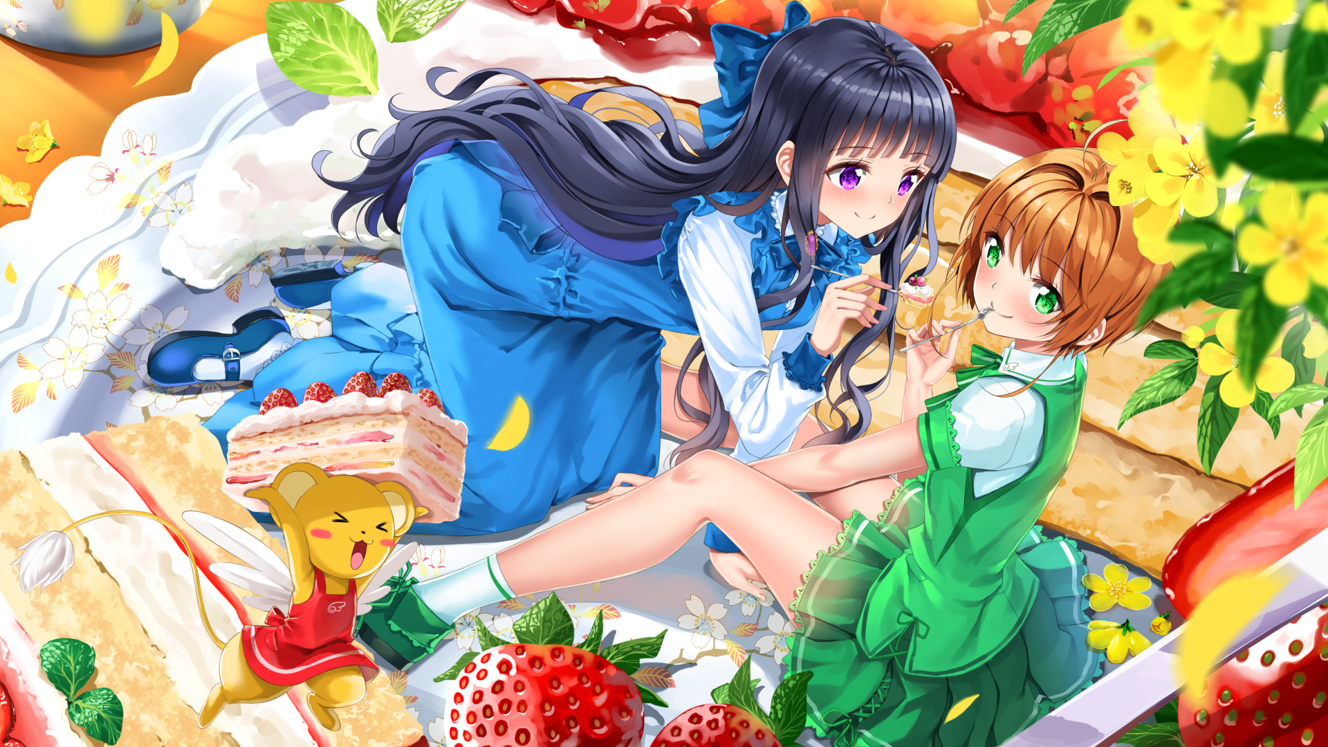Anime Girls Colorful Eating Picnic Card Captor Sakura Kinomoto Sakura Daidouji Tomoyo Swordsouls 1920x1080