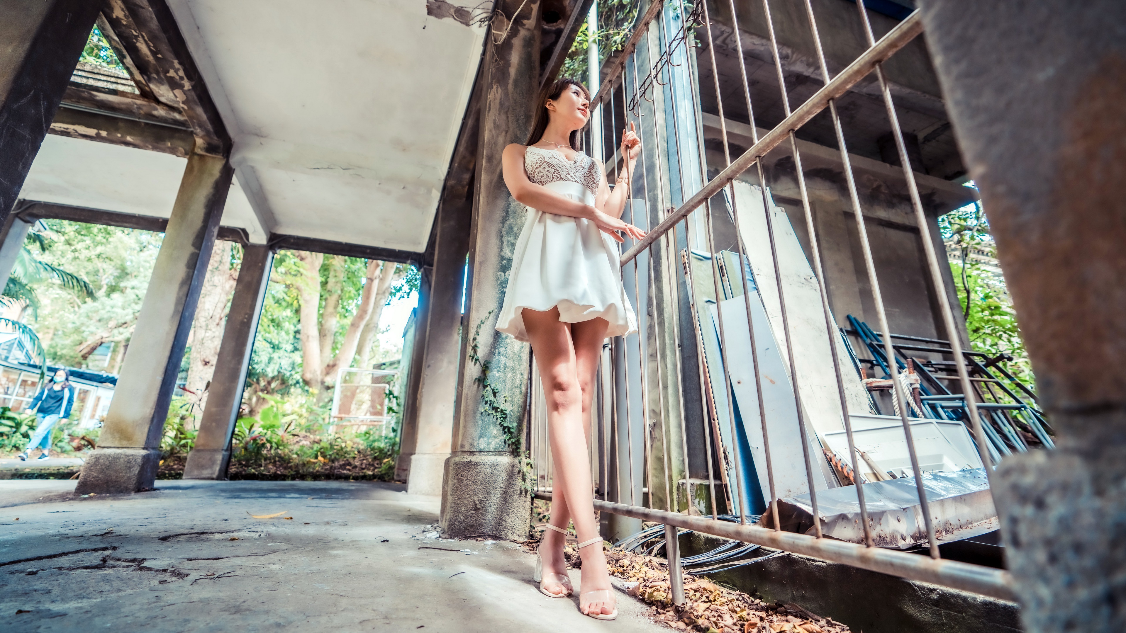 Women Model Asian Low Angle Legs Standing Heels Dress 3840x2160