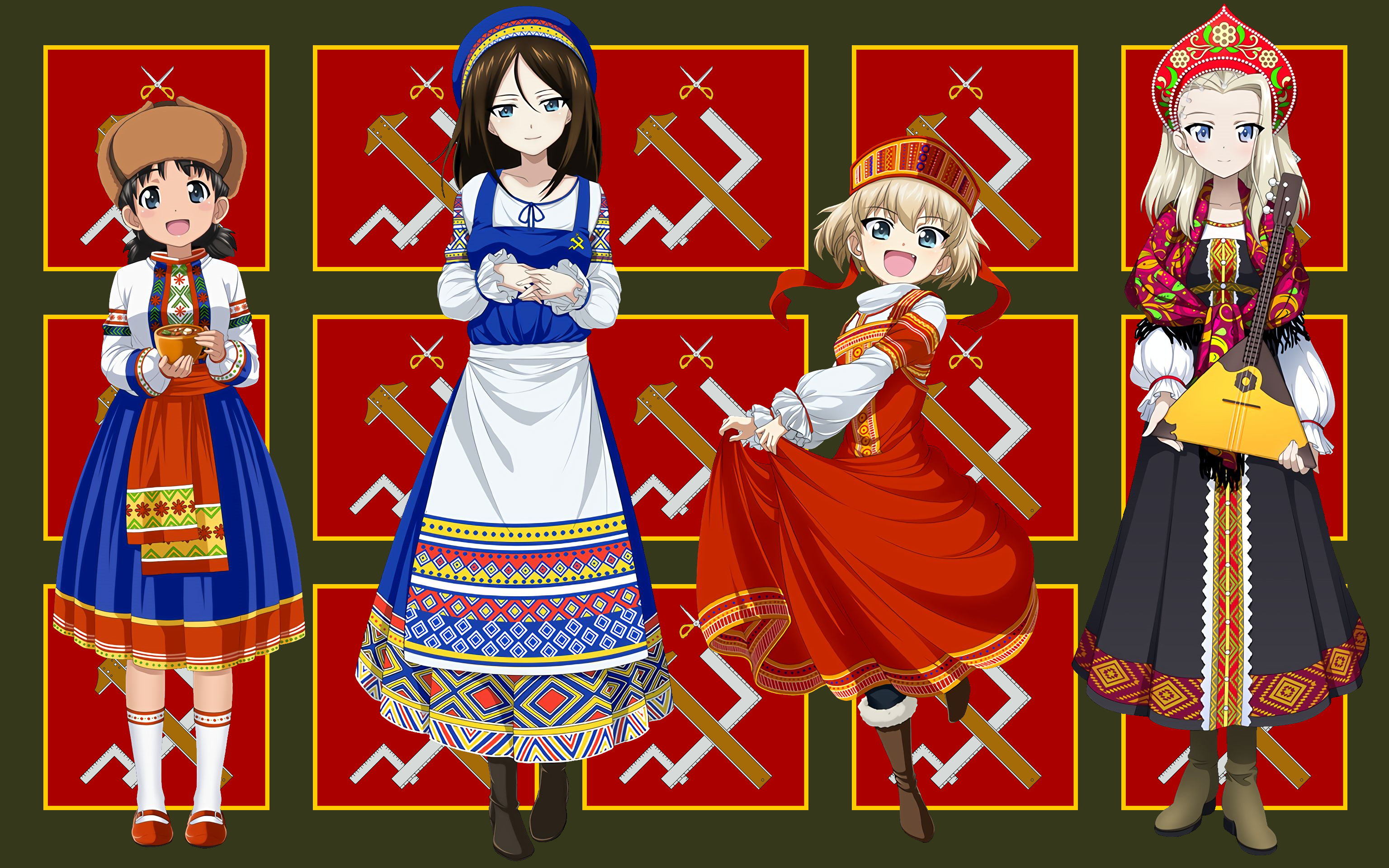 Anime Anime Girls Russian Women Traditional Clothing Girls Und Panzer Nonna Girls Und Panzer Katyush 3072x1920