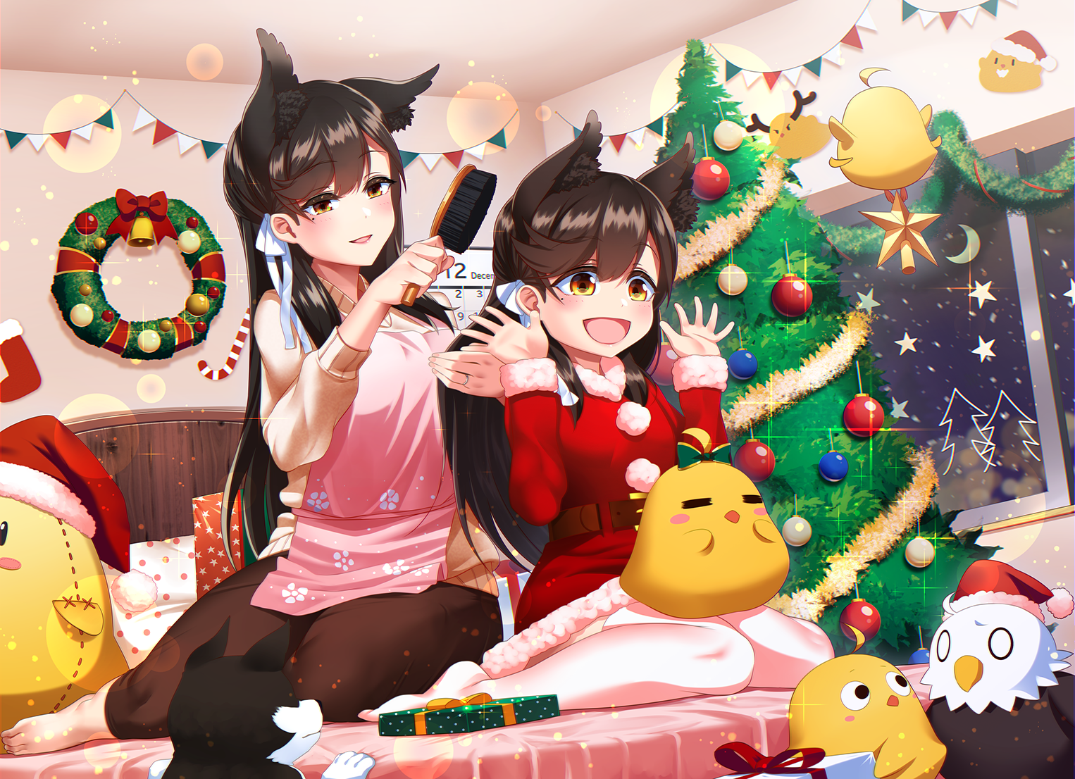 Anime Anime Girls Christmas Azur Lane Atago Azur Lane Christmas Tree Animal Ears Brunette Kagiyama 1526x1106