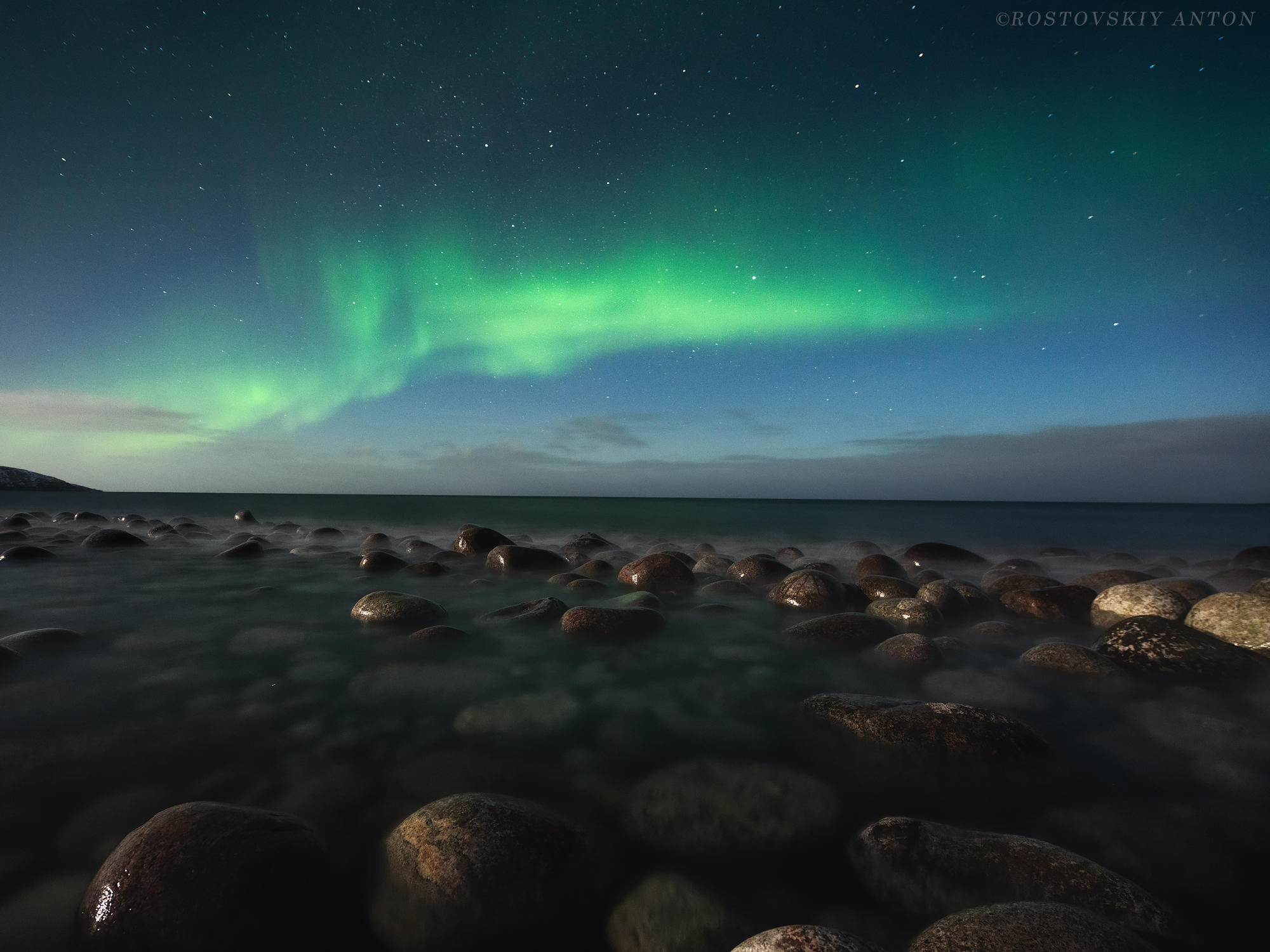 Anton Rostovskiy Landscape Aurorae Night Sky Stars Water Horizon Stones 2000x1500