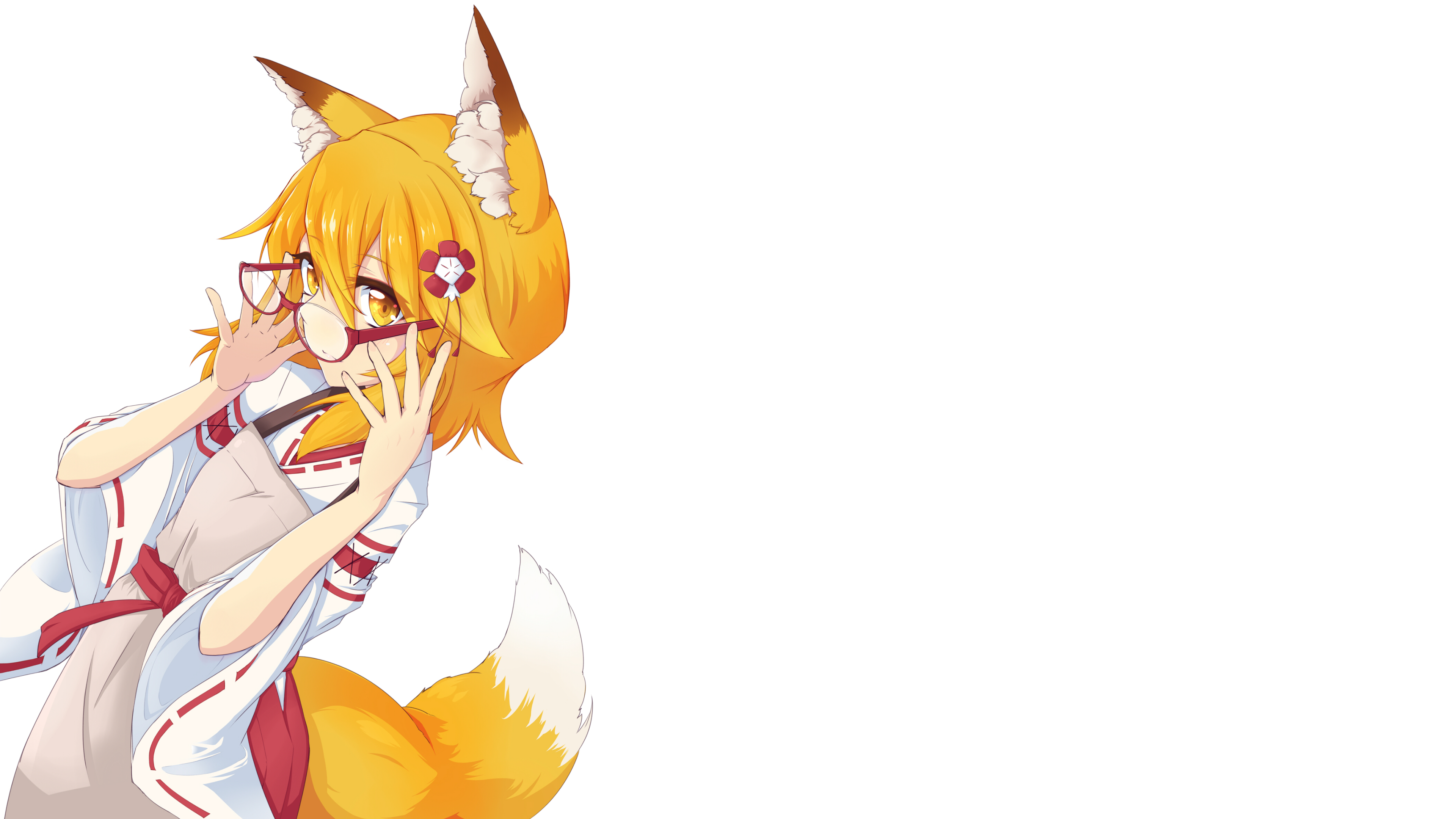 Animal Ears Blonde Girl Glasses Tail The Helpful Fox Senko San 3840x2160