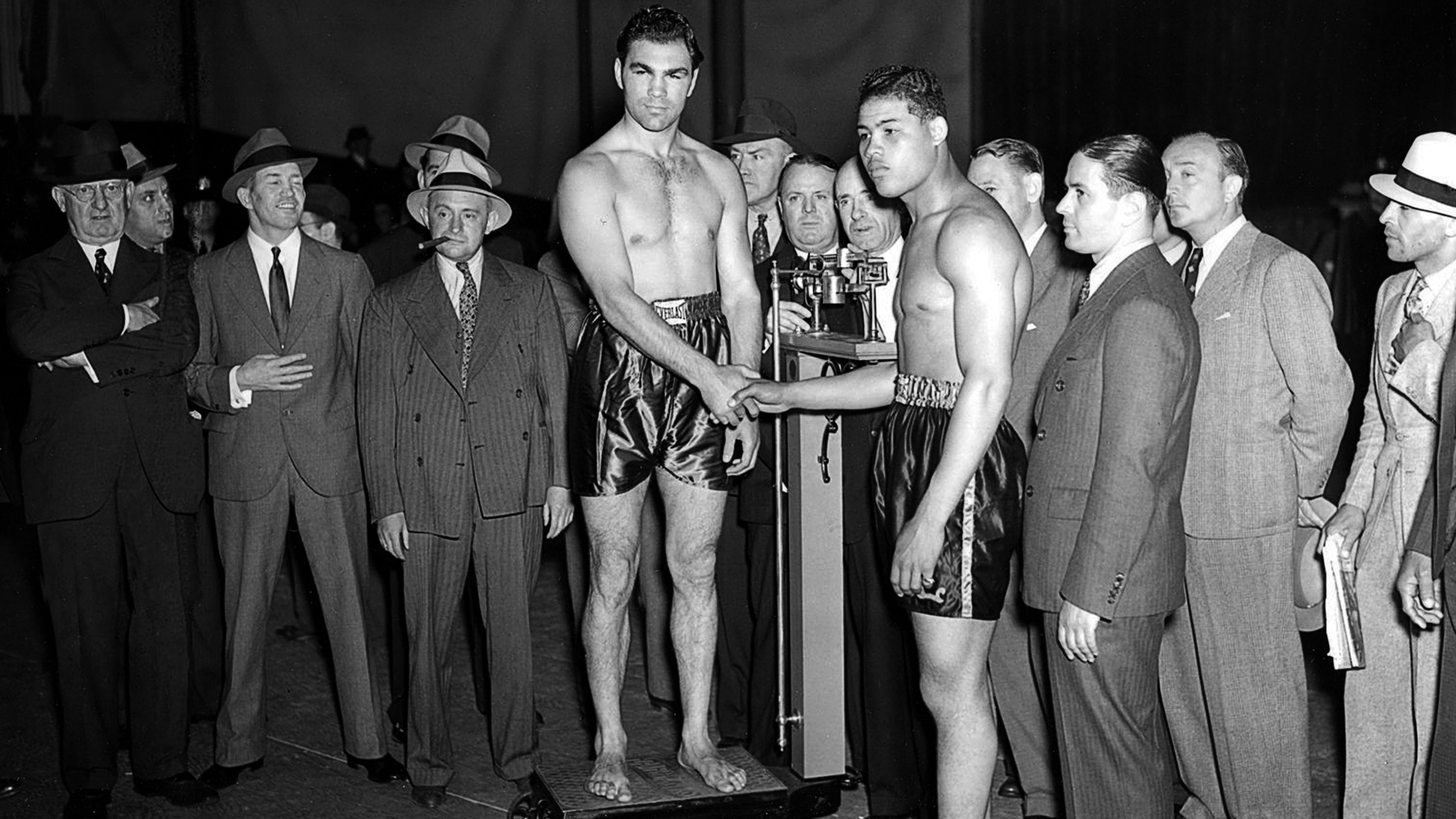 Joe Louis Max Schmeling Boxing Legends Handshake Suits Monochrome Weigh In Cigars 1936 Germany USA 1920x1080