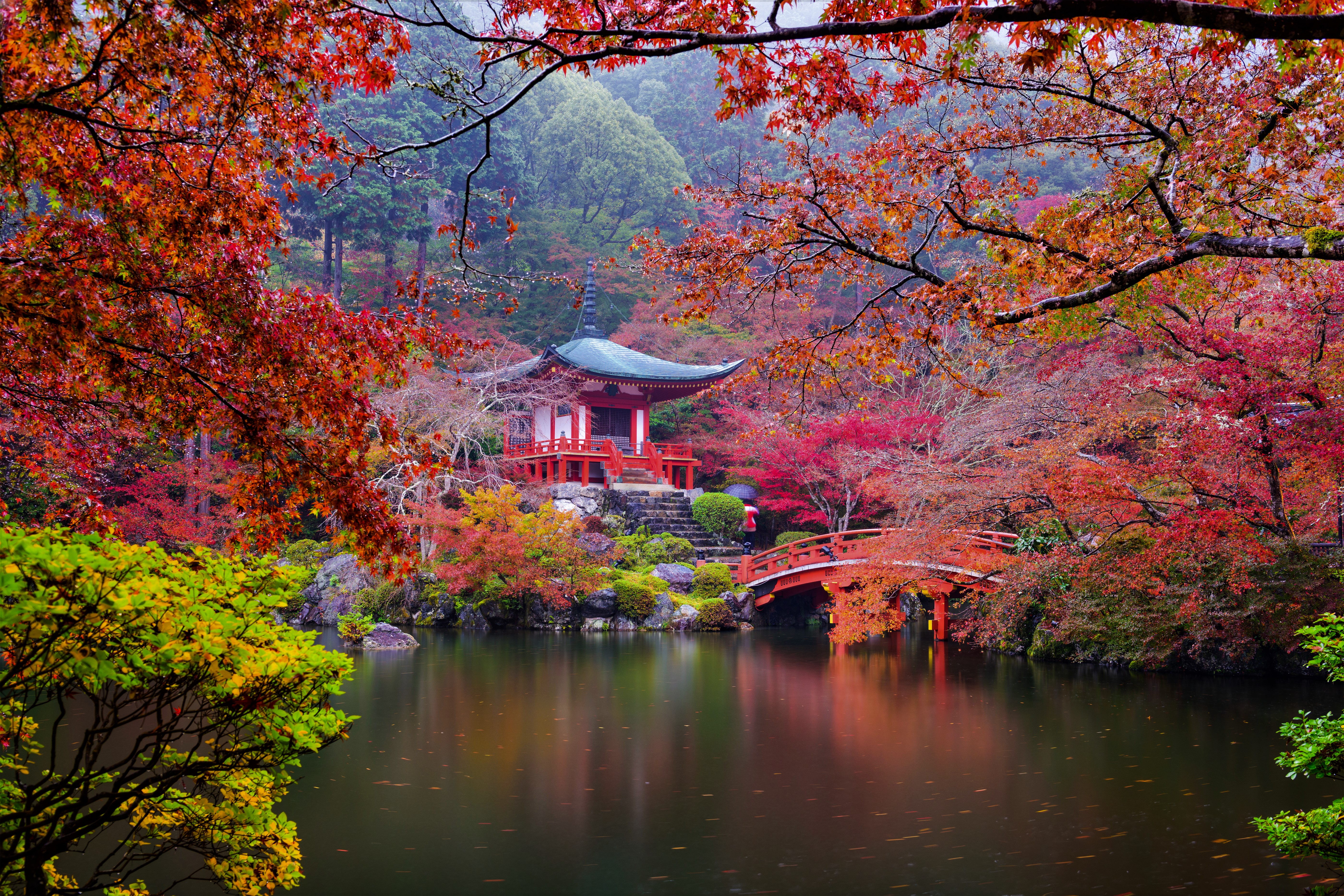 Bridge Fall Garden Japanese Garden Pagoda 5600x3734