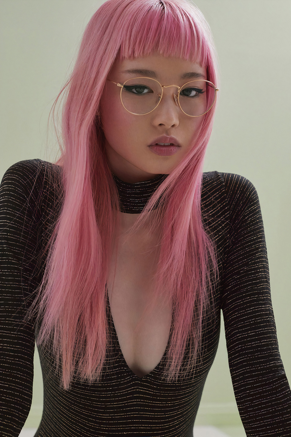 Fernanda Ly Women Model Pink Hair Women With Glasses Chinese Chinese Model Long Hair Women Indoors 933x1400