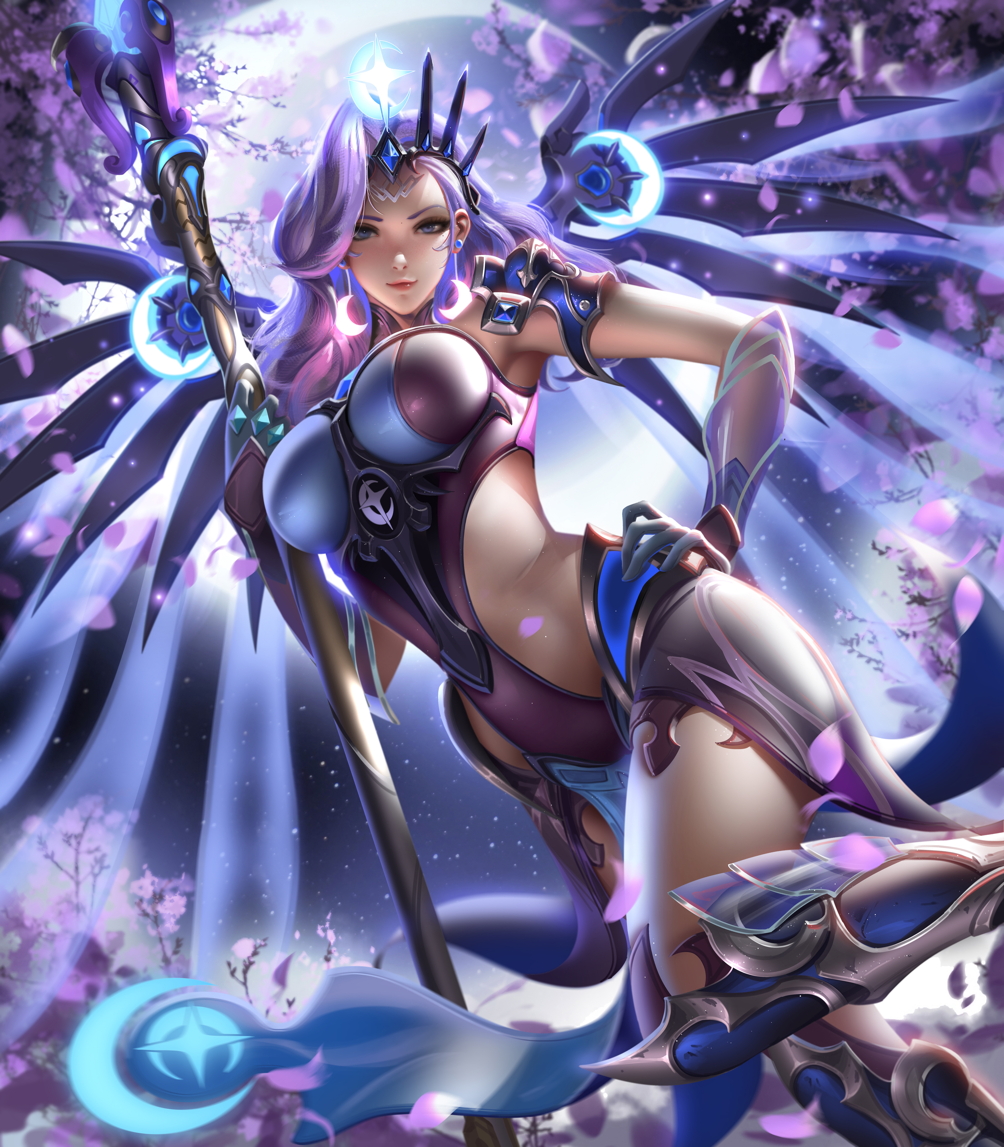 Mercy Overwatch Overwatch Blue Eyes Purple Hair Liang Xing 3500x4000