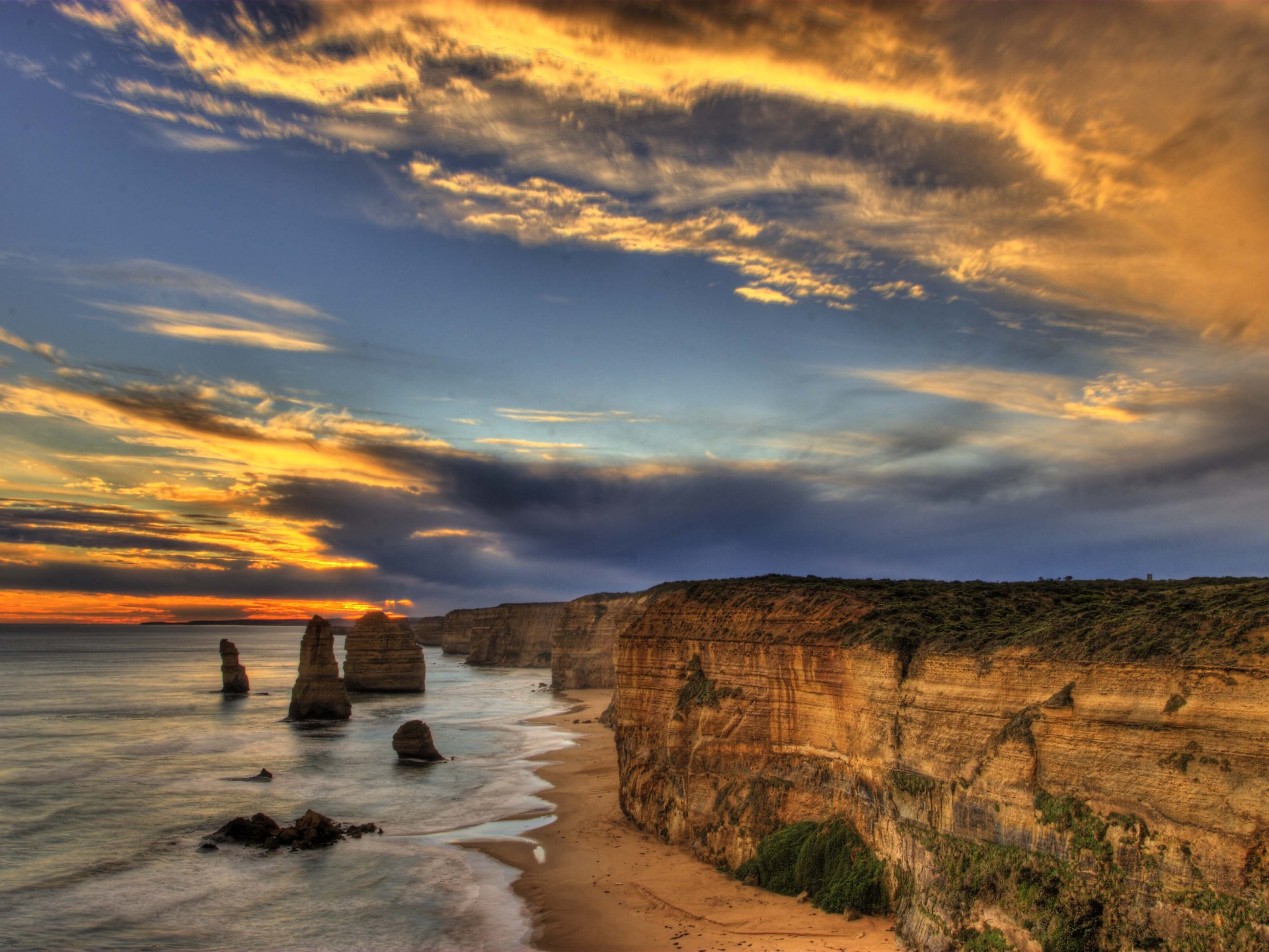 Australia Cliff Coastline Hdr Ocean Rock Sunset Victoria Australia 1920x1440