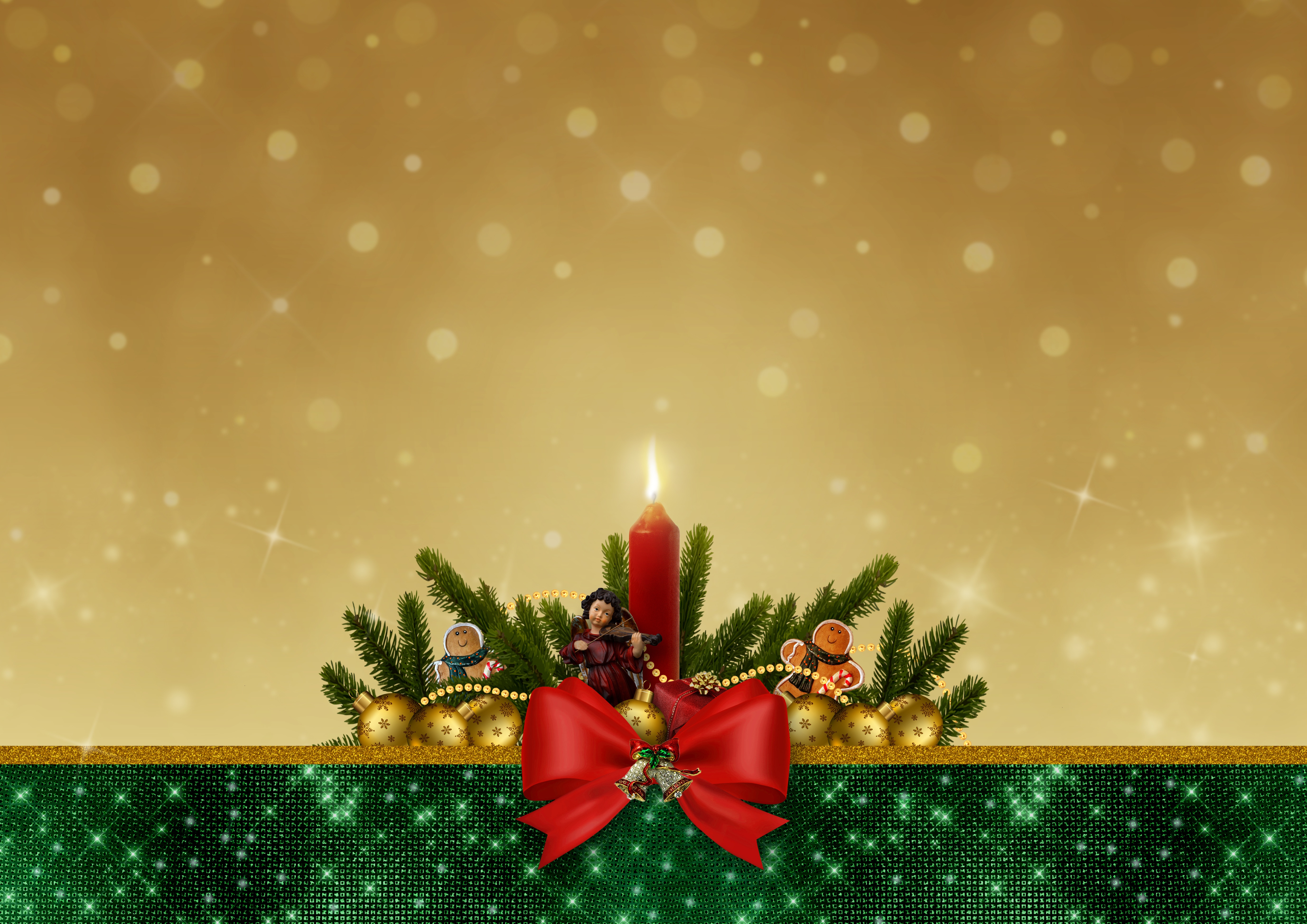Candle Christmas Golden Ribbon 5508x3894