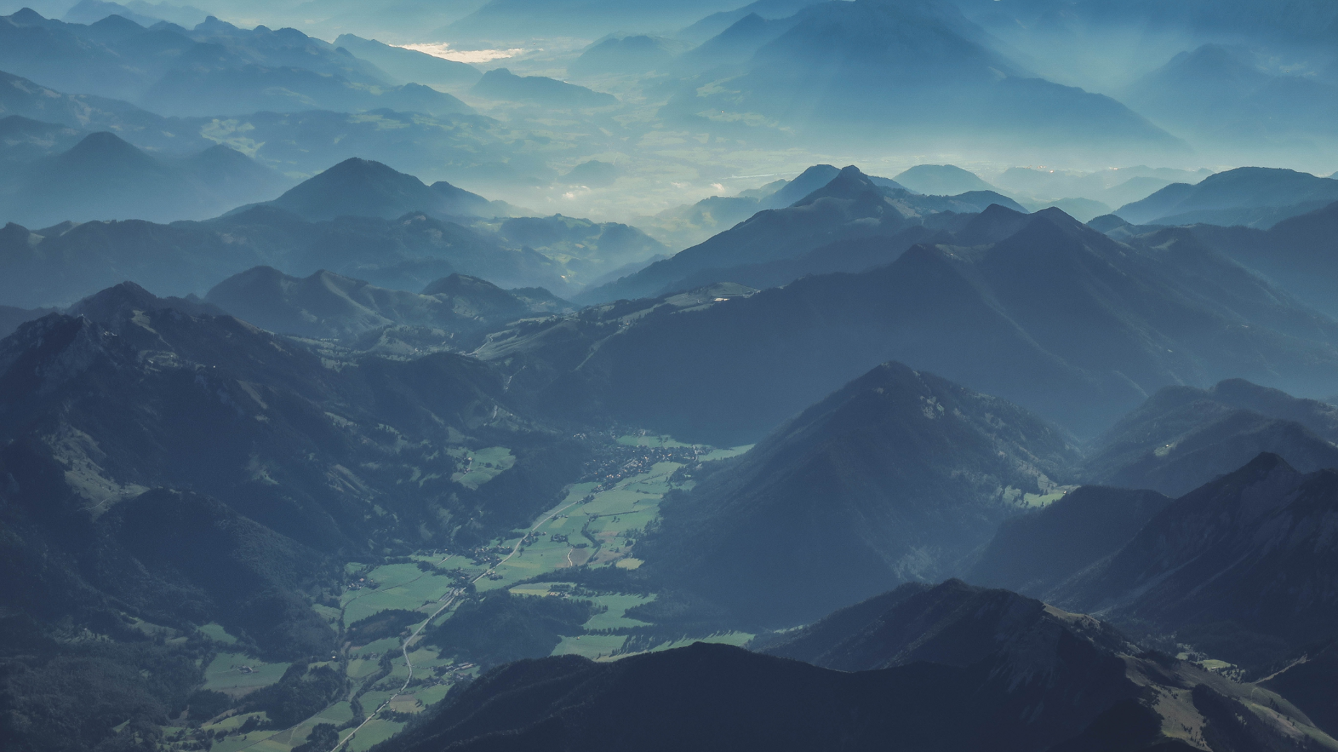 Nature Landscape Mountains Mist Valley Trees Aerial Aerial View Austria 1920x1080