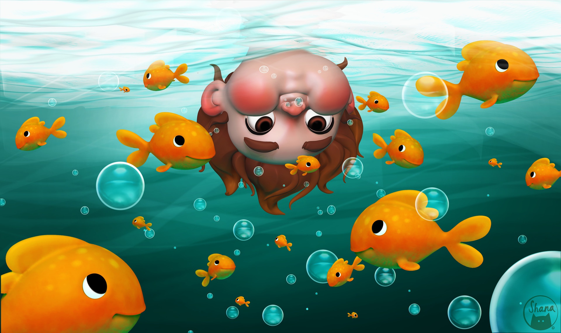 Boy Brown Eyes Bubble Child Fish Little Boy Underwater 1920x1139