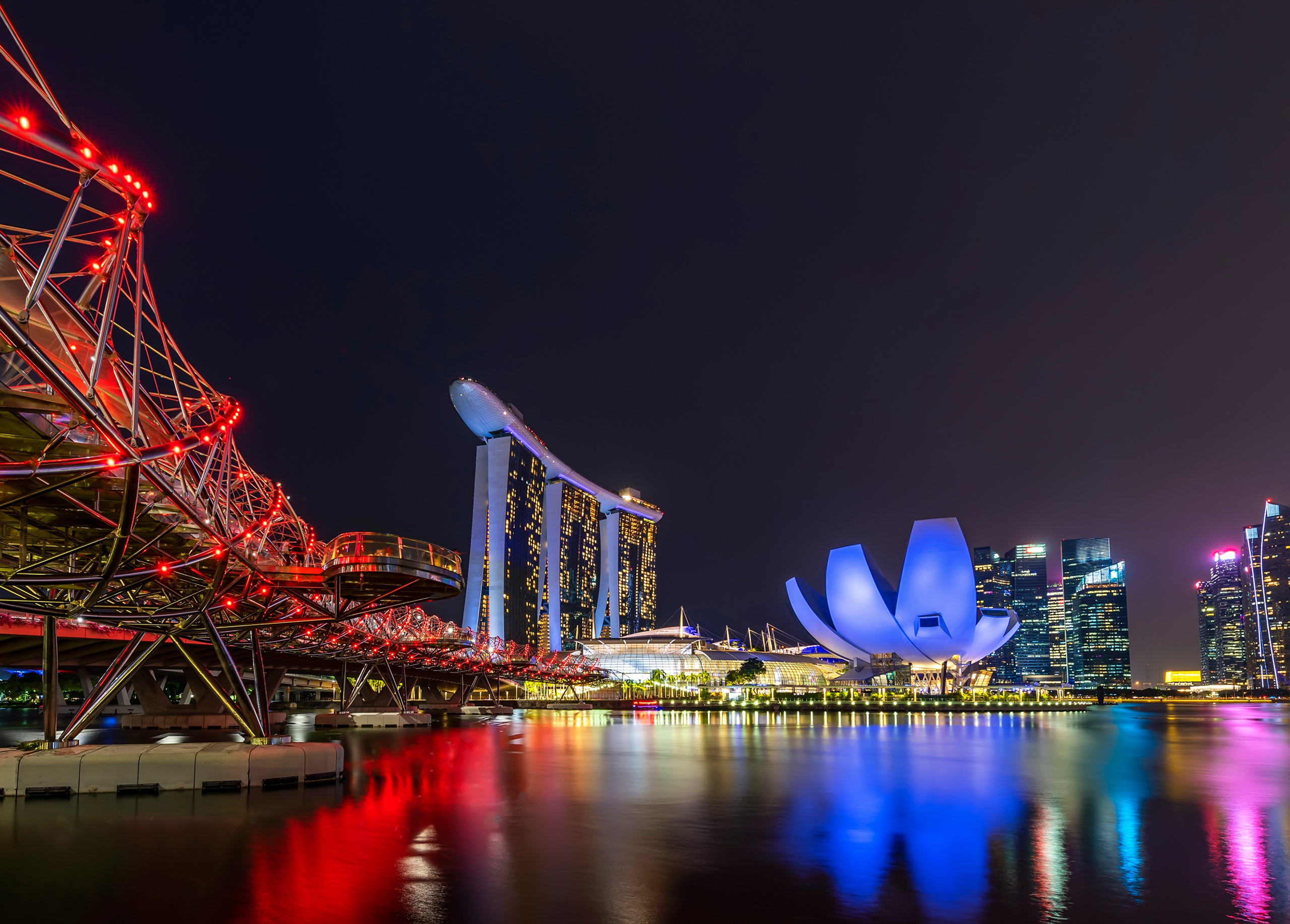 Bridge Building Helix Bridge Light Marina Bay Sands Night Singapore Skyscraper 2560x1834