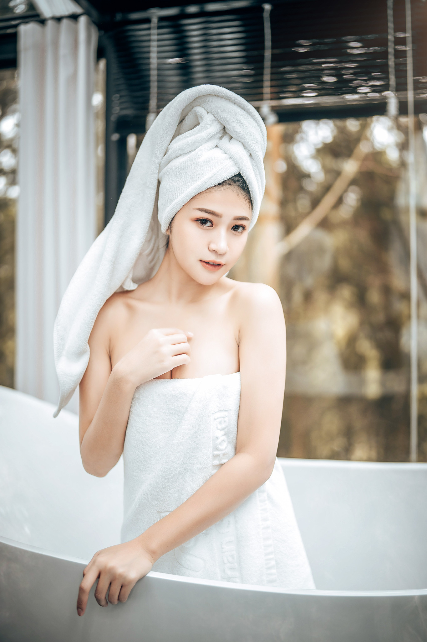 Asian Towel Women Model Looking At Viewer Women Indoors Indoors Sexy Funk Pig 1365x2048
