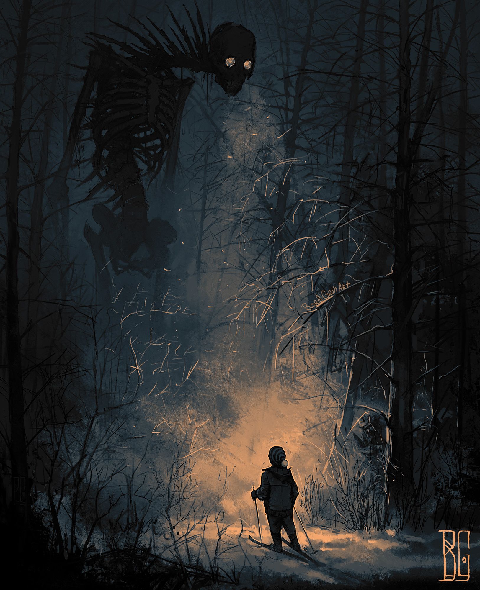 Creepy Creature Giant Skeleton Night Boris Groh 1626x2000
