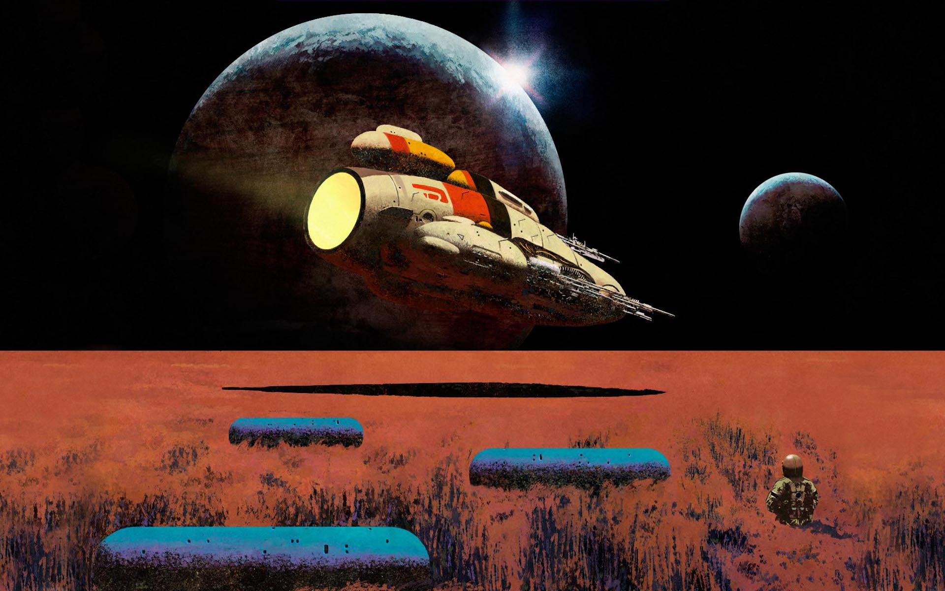 Artwork Painting Science Fiction Space Robot Ship Planet 1920x1200