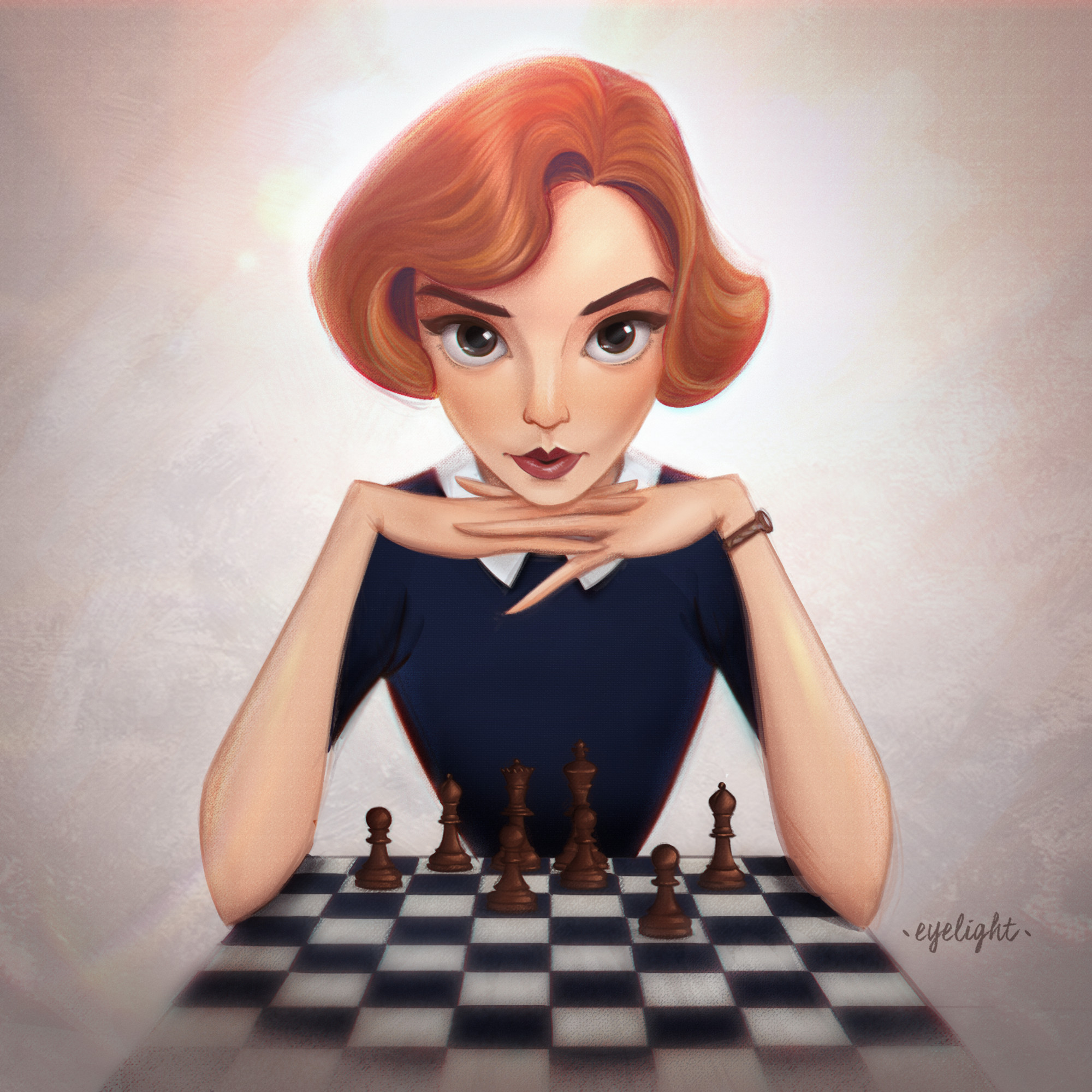 Valentina Contini Fan Art Looking At Viewer Chess Young Woman Digital Art Simple Background Hands La 2000x2000