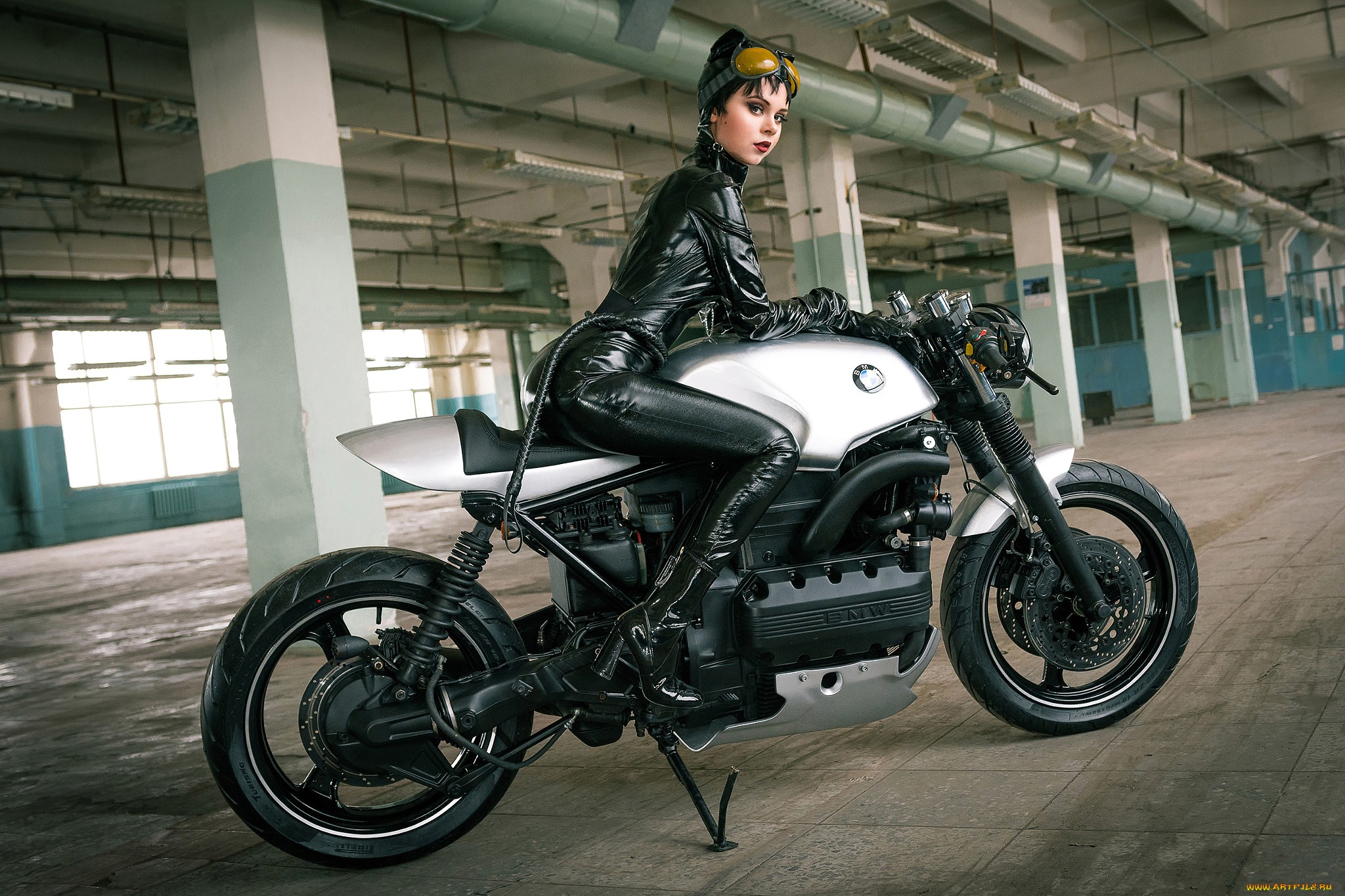 Bmw Bike Black Hair Brown Eyes Catwoman Cosplay Goggles Latex Lipstick Model Motorcycle Whip Woman 2048x1365