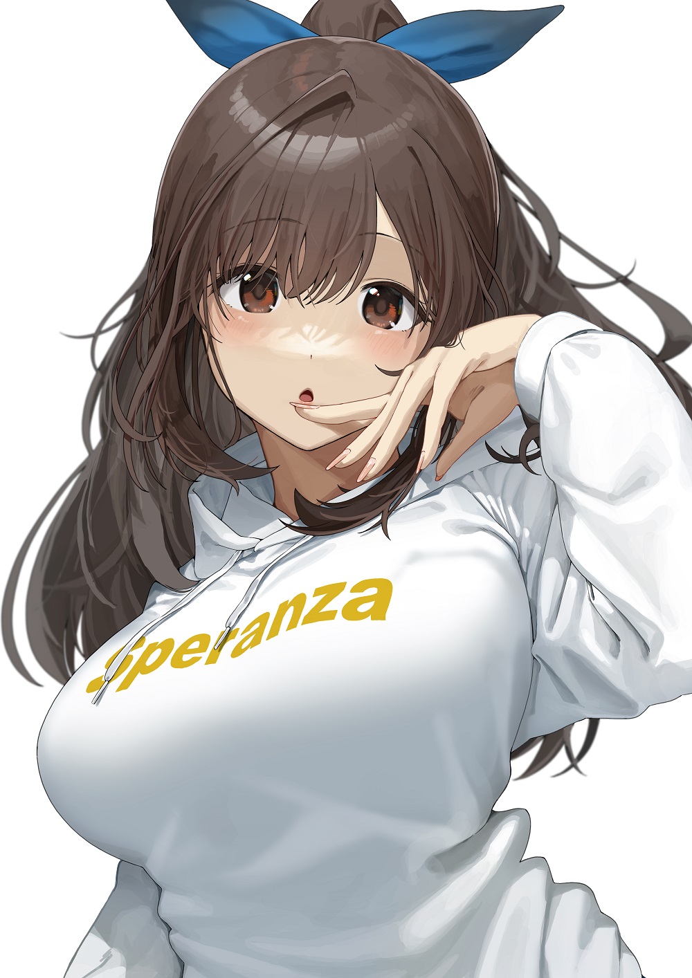 Noeru THE IDOLM STER The Idolmaster Shiny Colors Kogane Tsukioka Blue Ribbons Brunette Simple Backgr 1000x1414