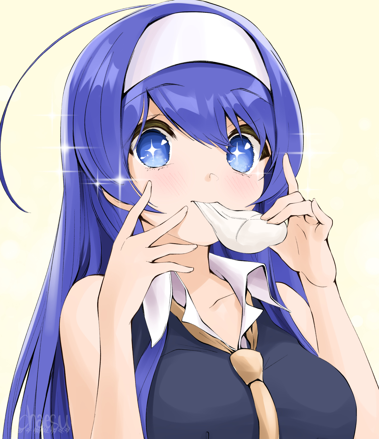 Anime Anime Girls 2D Digital Art Artwork Portrait Display Vertical Blue Hair Blue Eyes Headdress Tie 1295x1500