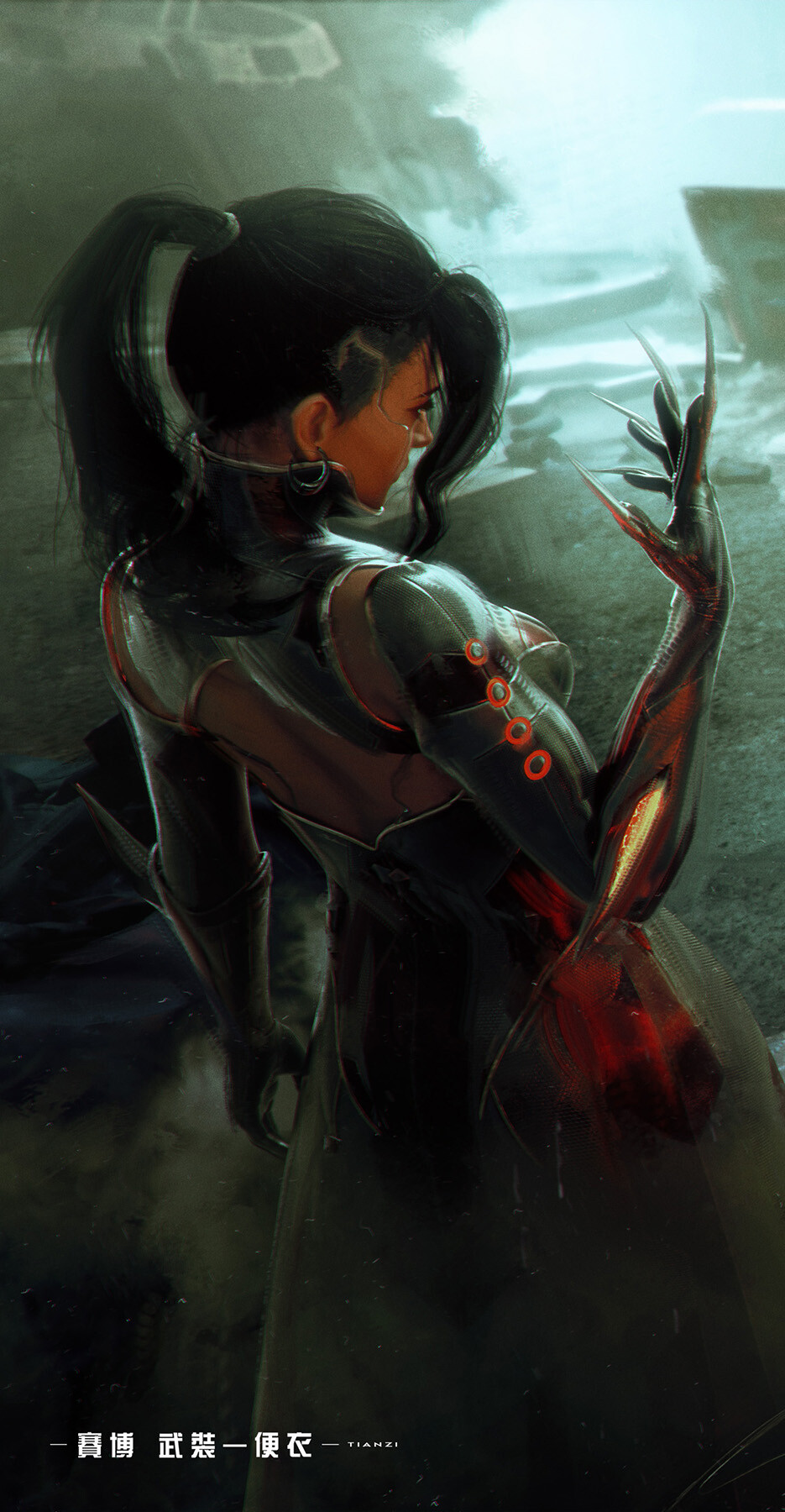 Artwork ArtStation Cyberpunk Science Fiction Science Fiction Women Women Dark Hair Claws Tian Zi Bac 935x1800