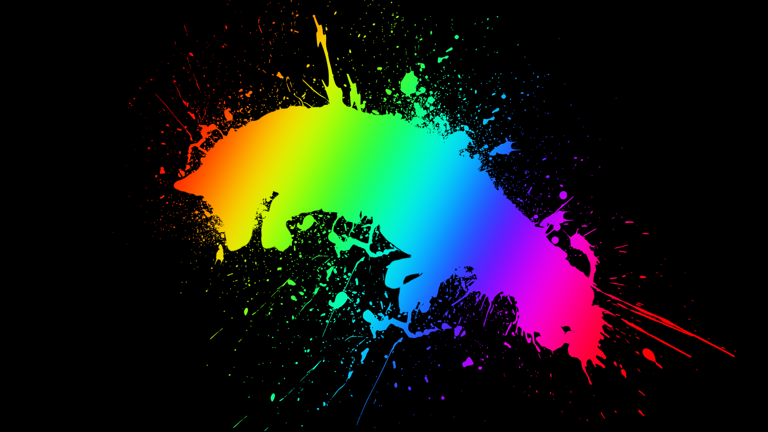 Fox Splatter Paint Splash Paint Splatter Jumping Colorful Silhouette RGB Black Background 2560x1440
