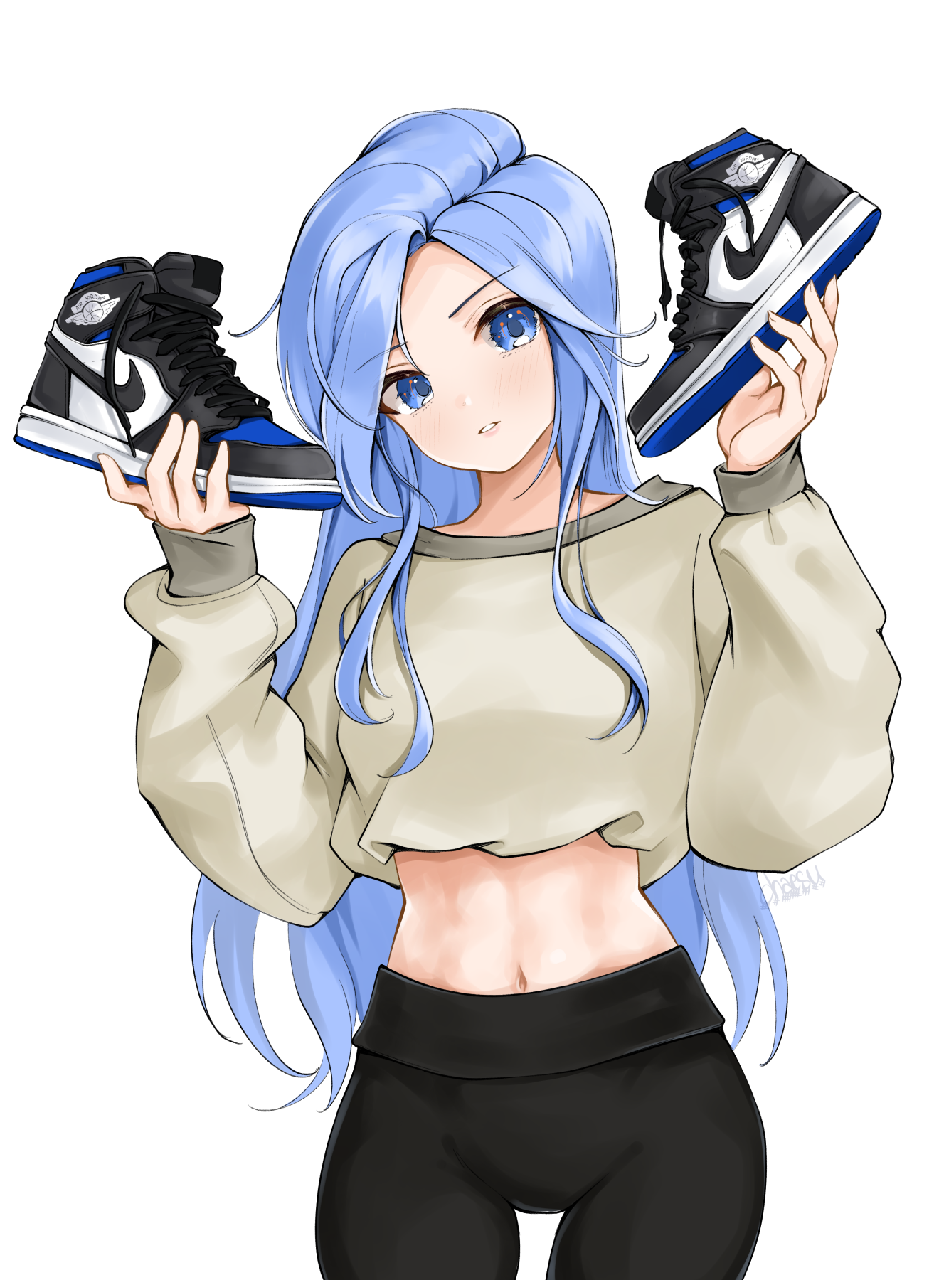 Anime Anime Girls Digital Art Artwork 2D Portrait Display Vertical Chaesu Blue Hair Blue Eyes Sweats 1320x1800