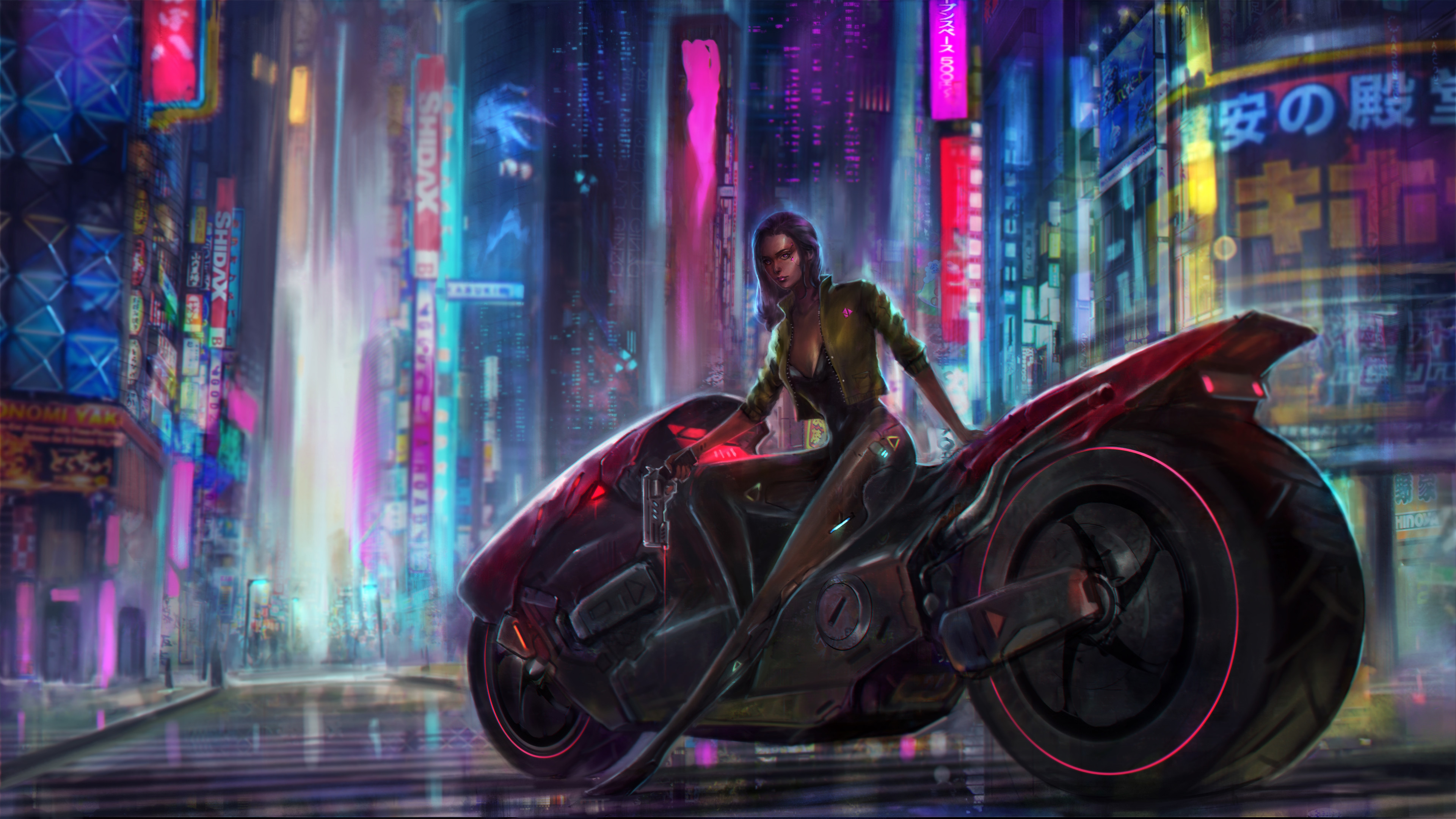 Cyberpunk Cyborg Futuristic Girl Motocycle Vehicle 3840x2160