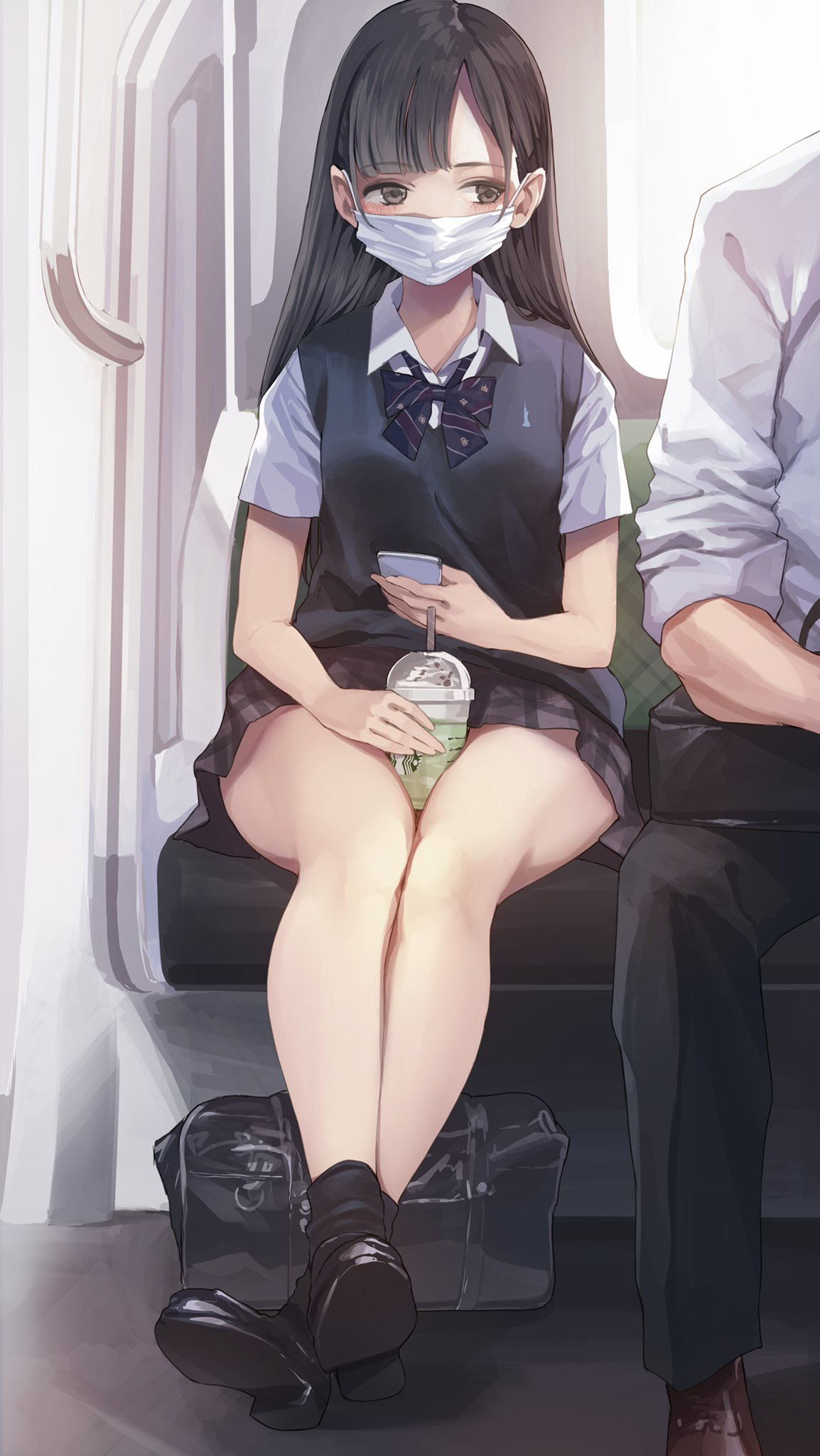 Anime Girls School Uniform Original Characters Mask Legs Koh 1154x2048
