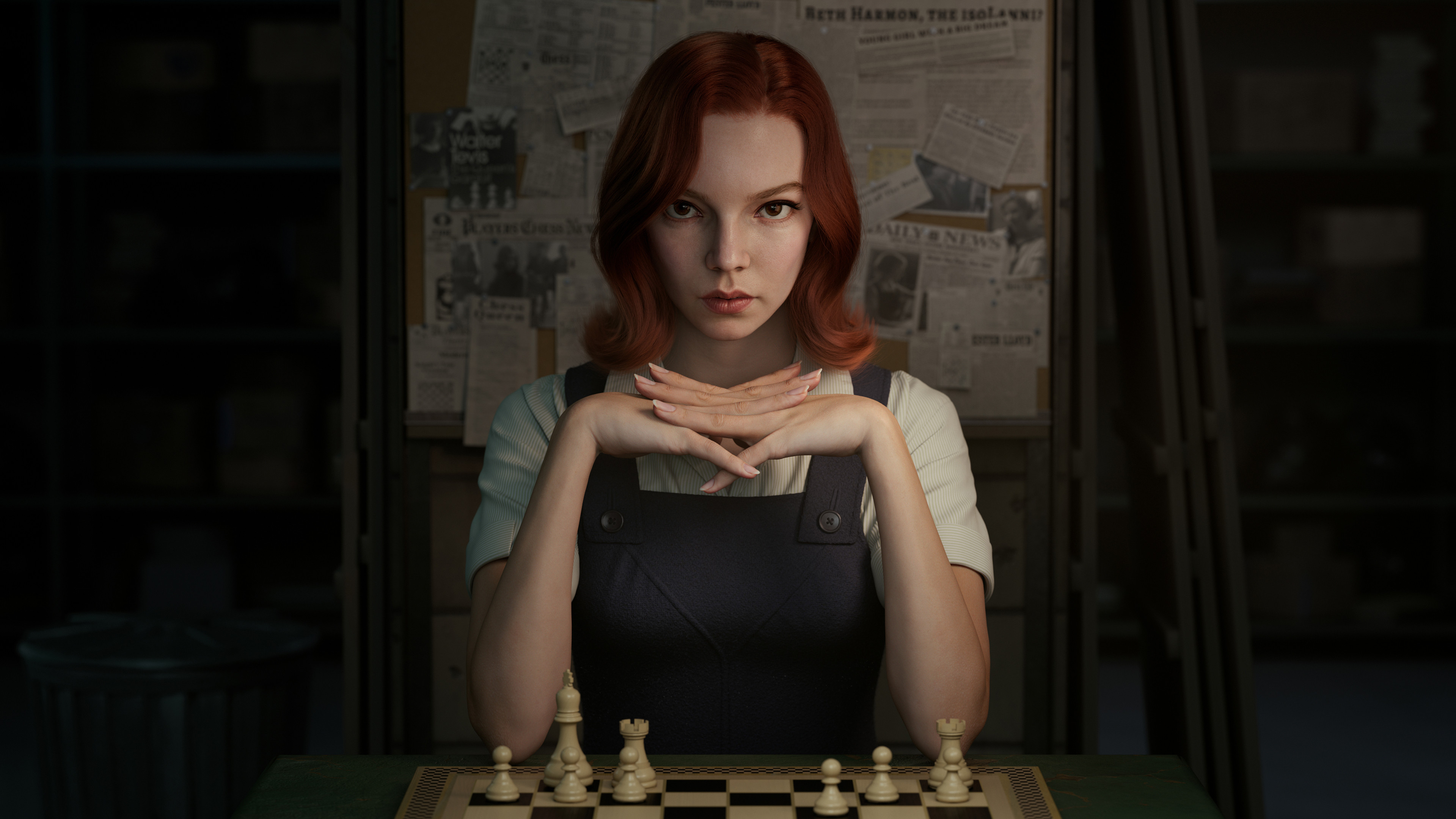 ArtStation Redhead Looking At Viewer Chess Digital Art Digital Painting Beth Harmon Fan Art Artwork  3839x2160