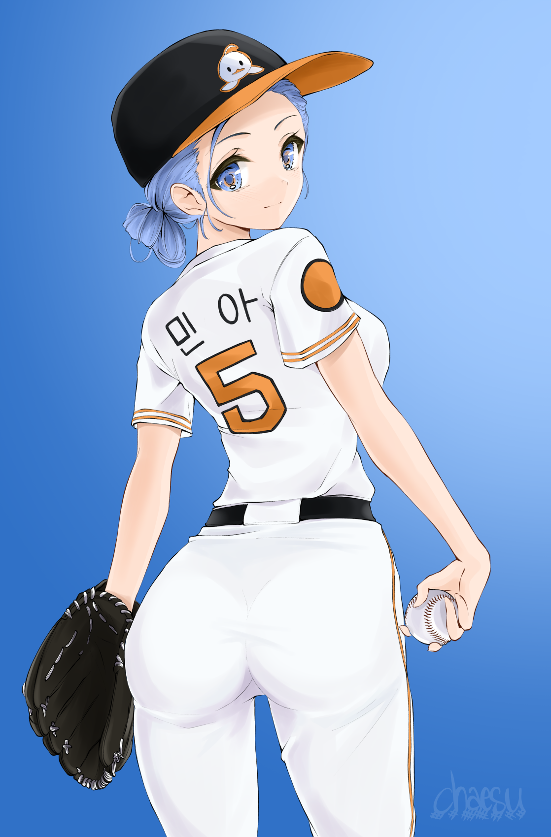Blue Hair Blue Eyes Anime Girls Anime Tied Hair Baseball Cap Baseball Baseball Glove Chaesu 1118x1700